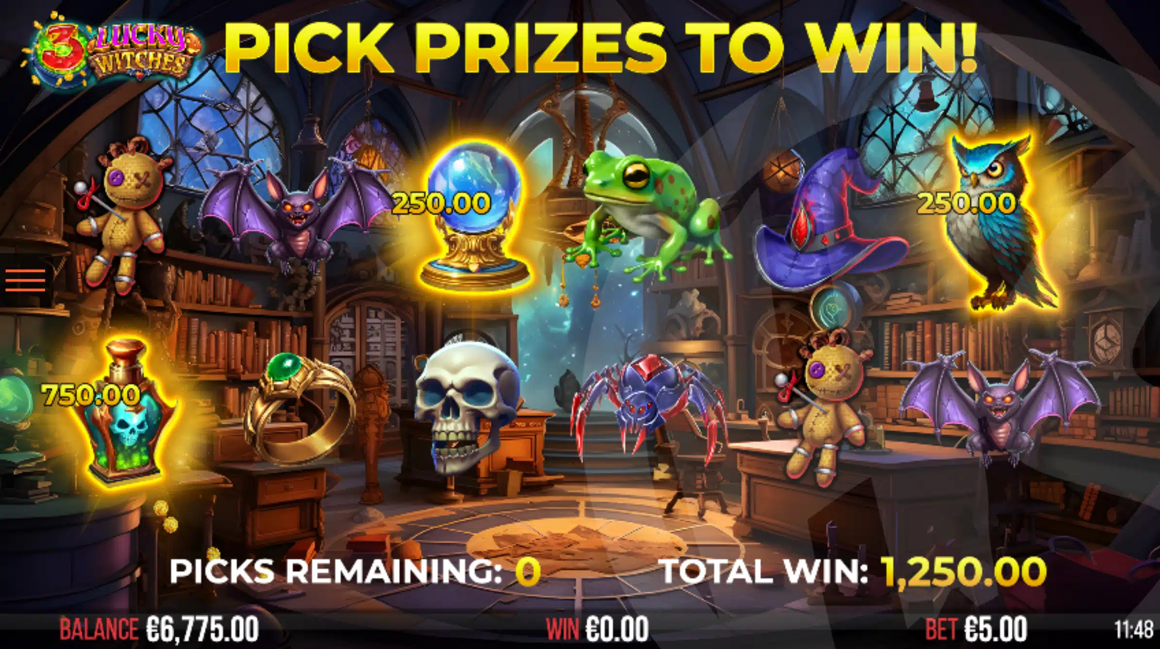 3 Lucky Witches Pick-a-Win Bonus