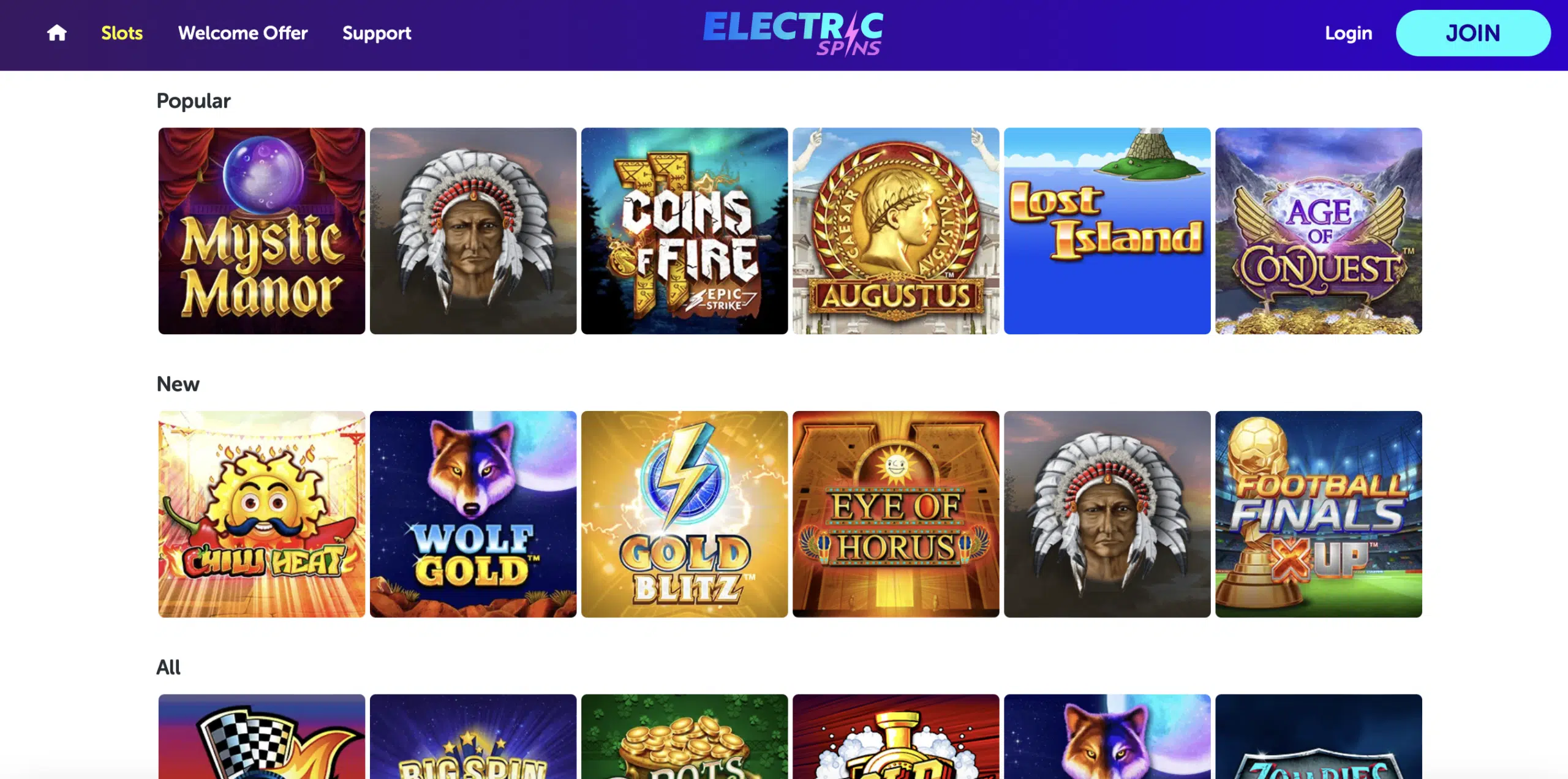Electric Spins Game Selection