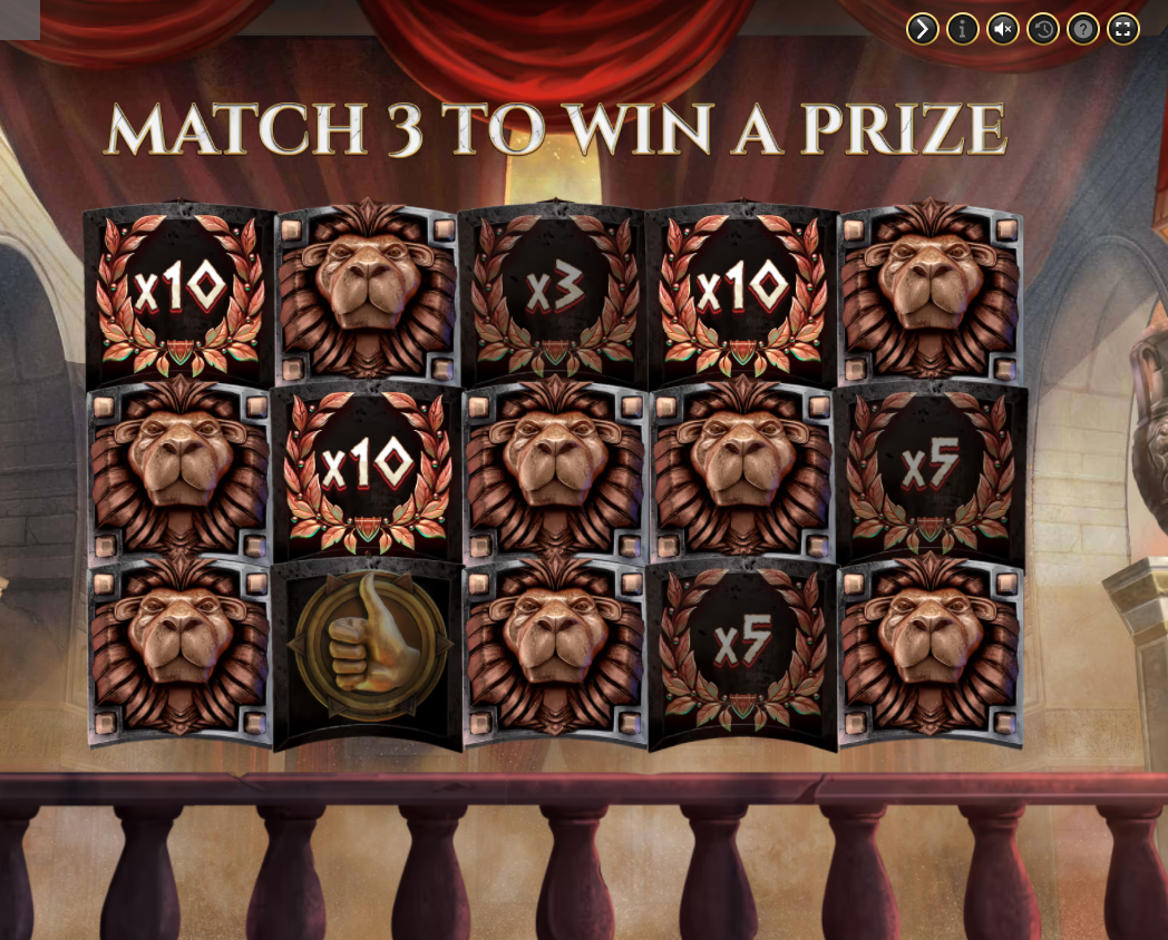The Gladiator Clash bonus is a "pick and match" style.  Match 3 "thumbs up" symbols to advance and upgrade multipliers