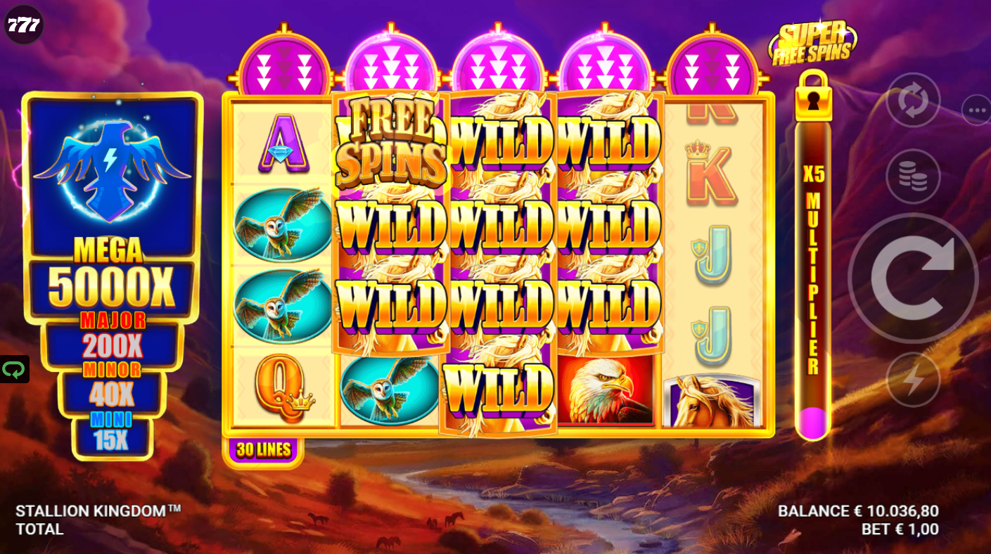 Land Coin symbols to activate the Wild Herd Feature for cascading wilds and big wins