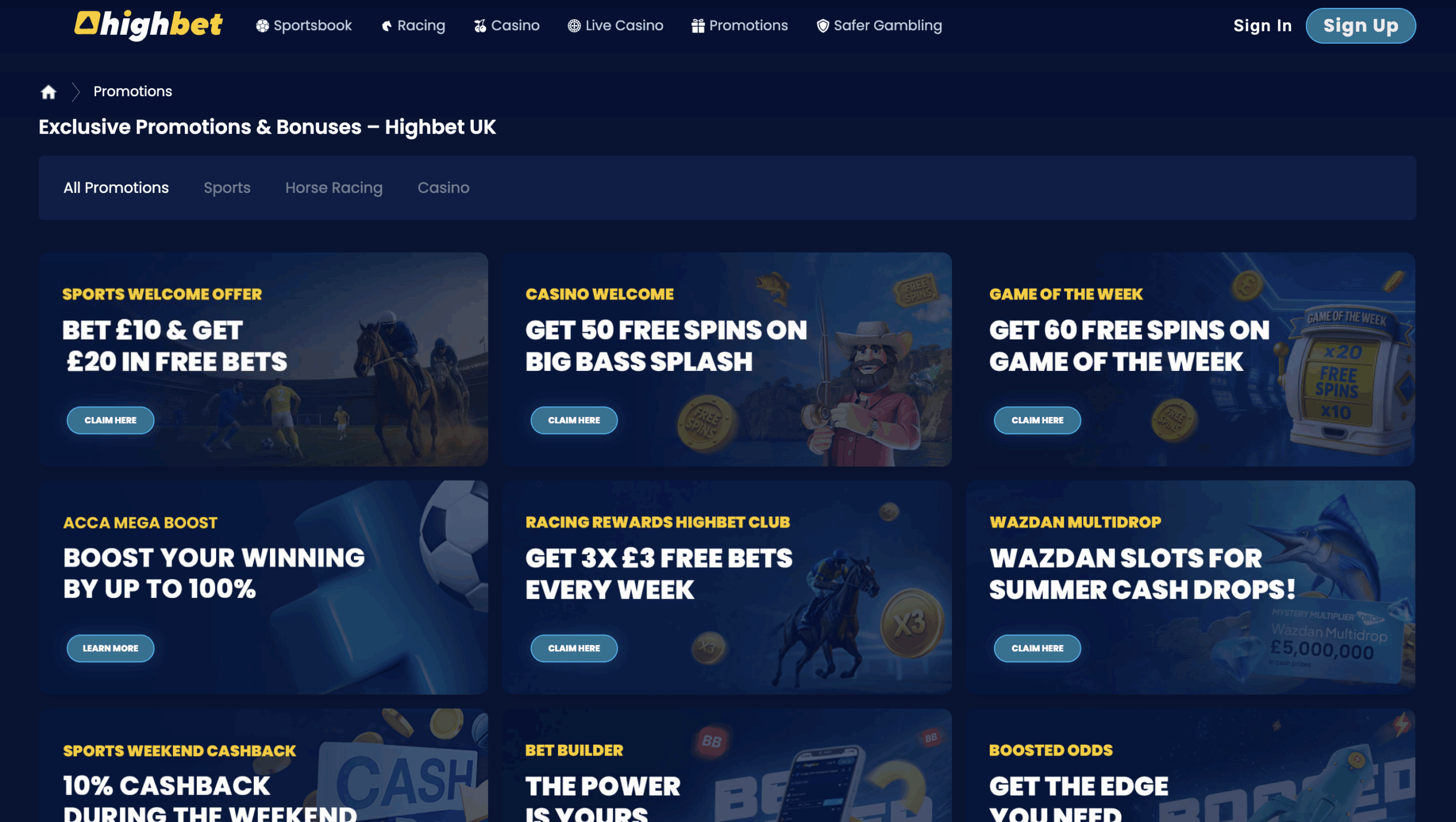 Highbet has a range of ongoing promotions