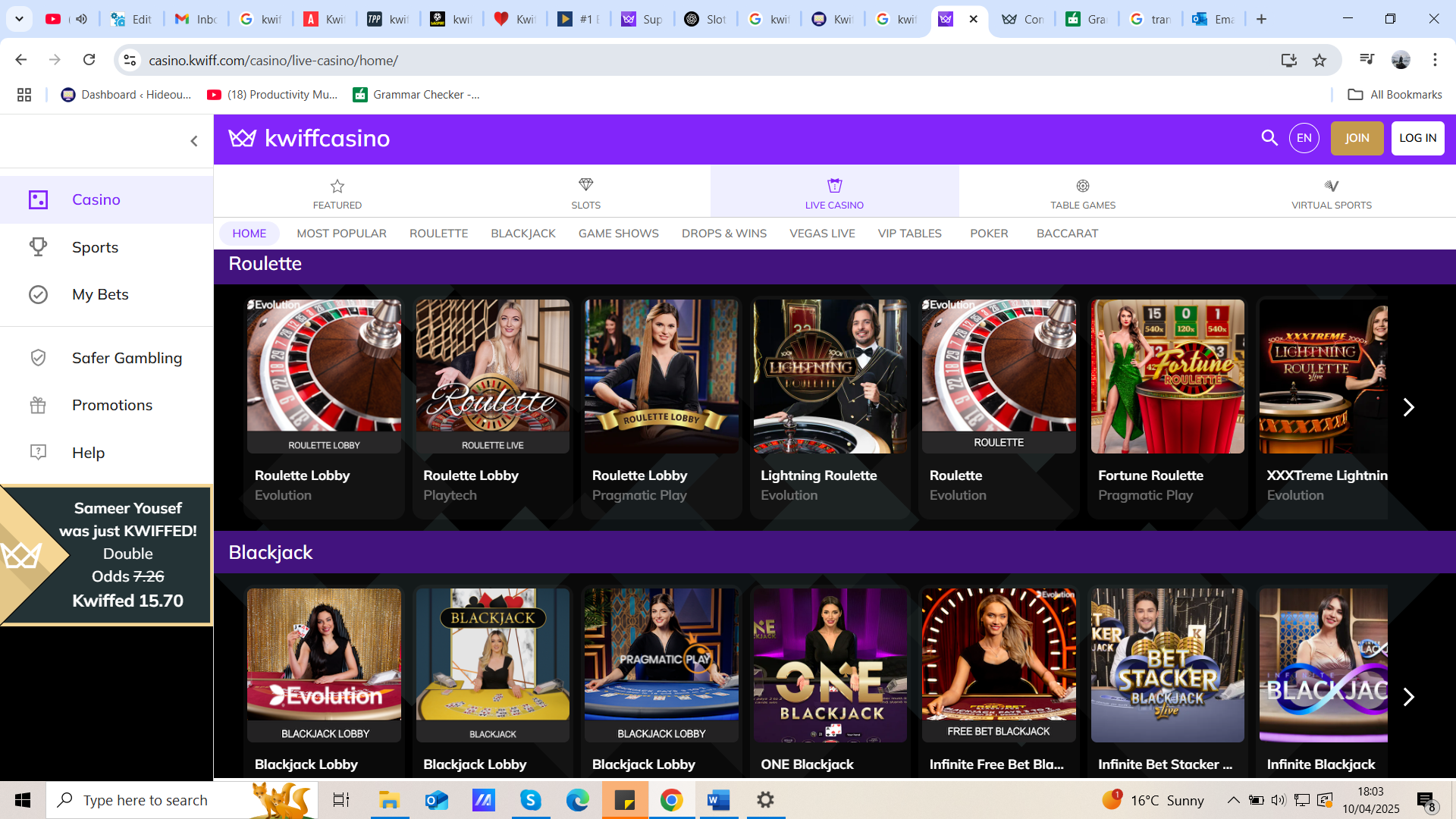 Kwiff Live Casino