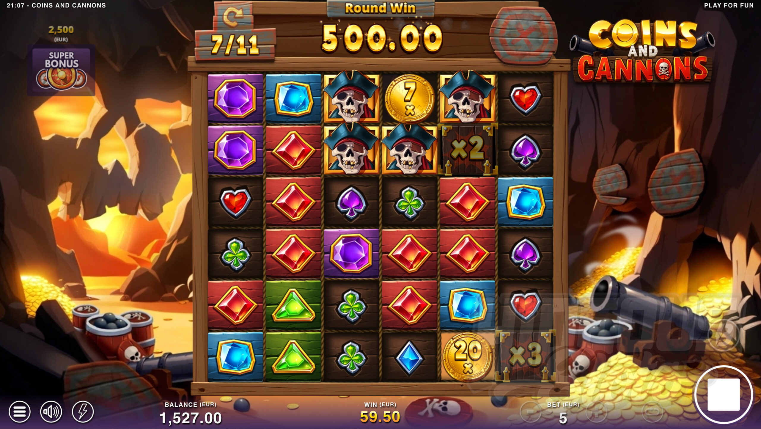 During the Super Free Spins Bonus a Multiplier Cannon is Guaranteed to Land on Every Spin