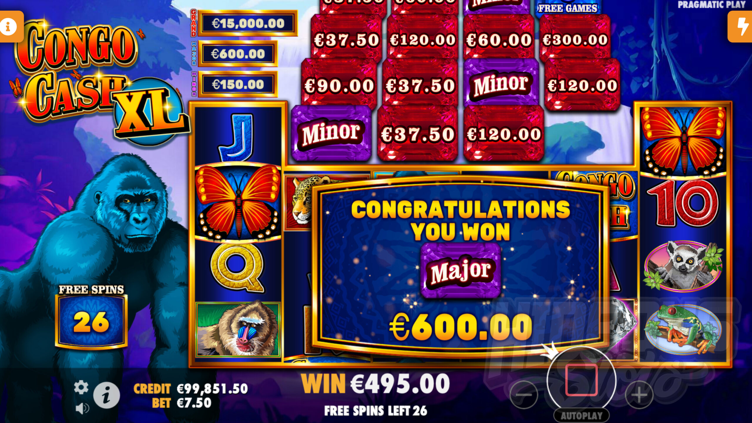 During Free Spins the Jewel Board is Active, Awarding Cash Values, Jackpot Values or Additional Free Spins