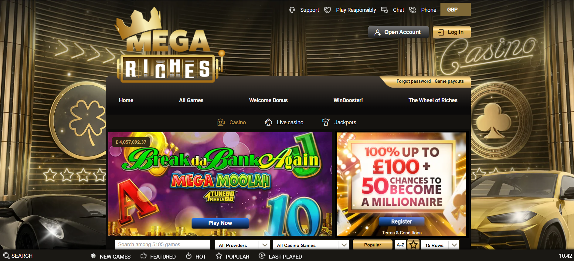 Mega Riches Casino Homepage