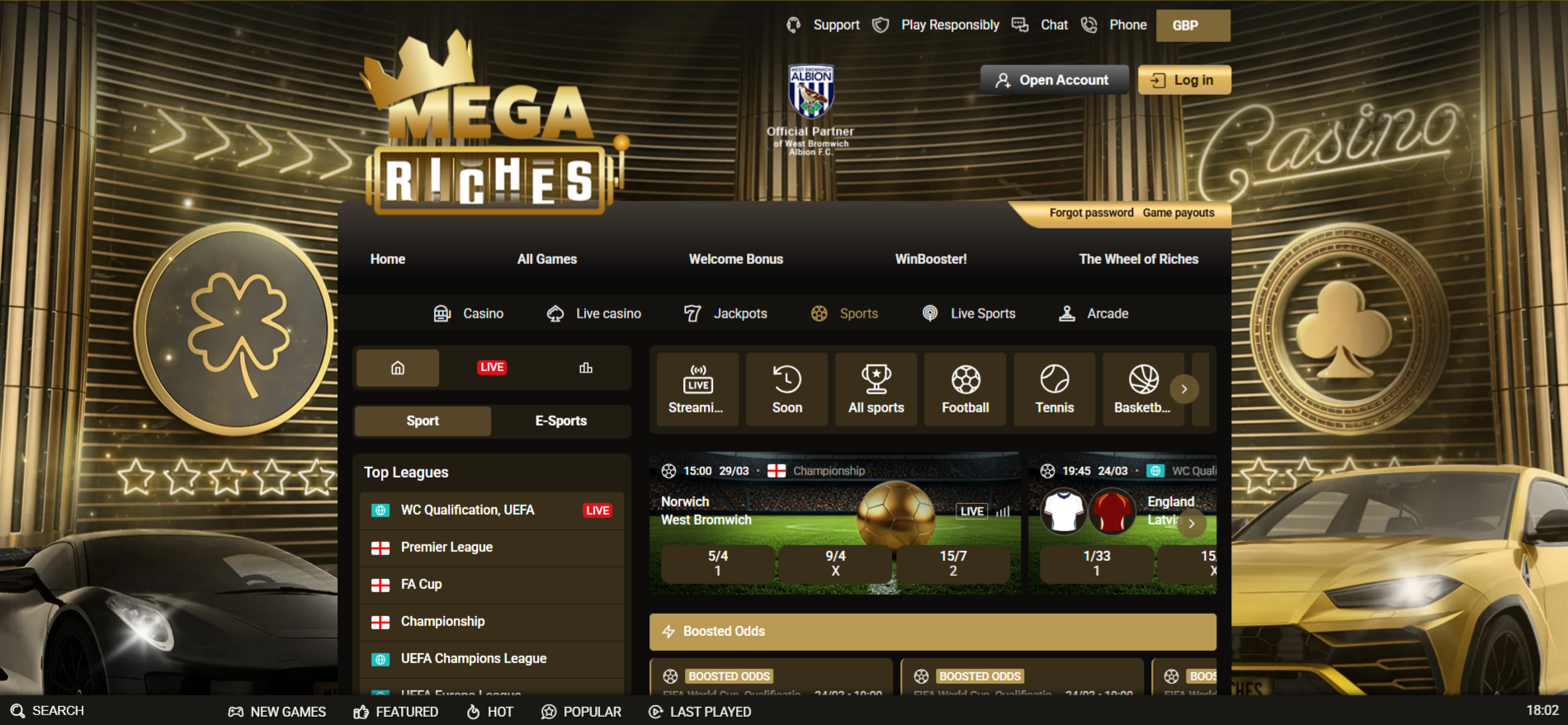 Bet On Your Favourite Sports With The Mega Riches Sports Page