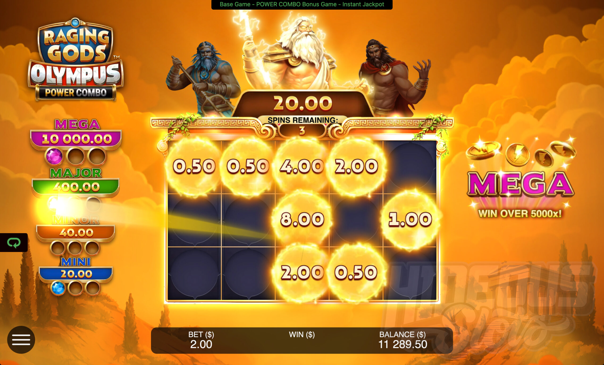 Raging Gods: Olympus Power Combo Instant Jackpot Feature