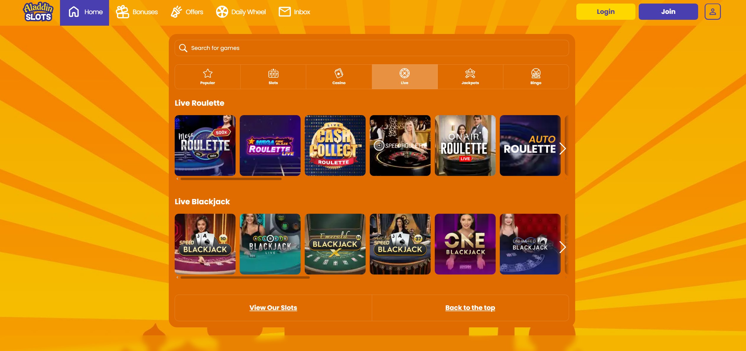 Aladdin Slots Live Casino