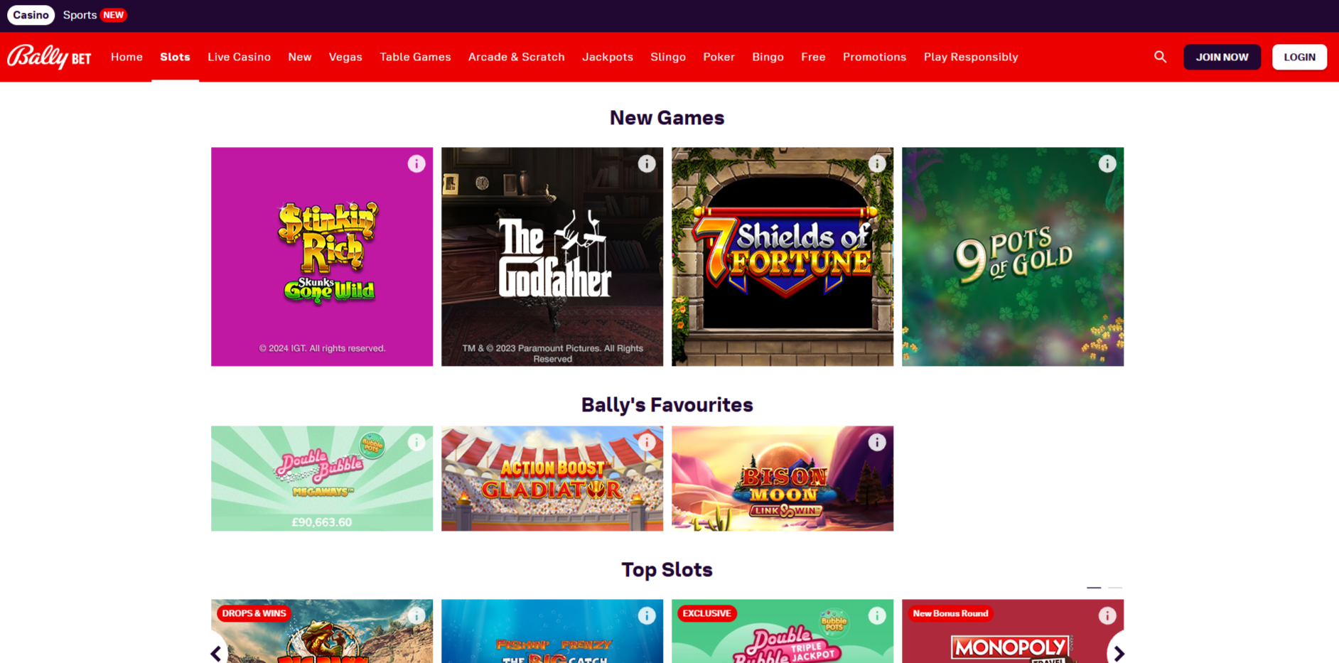 Bally Bet Slots Page
