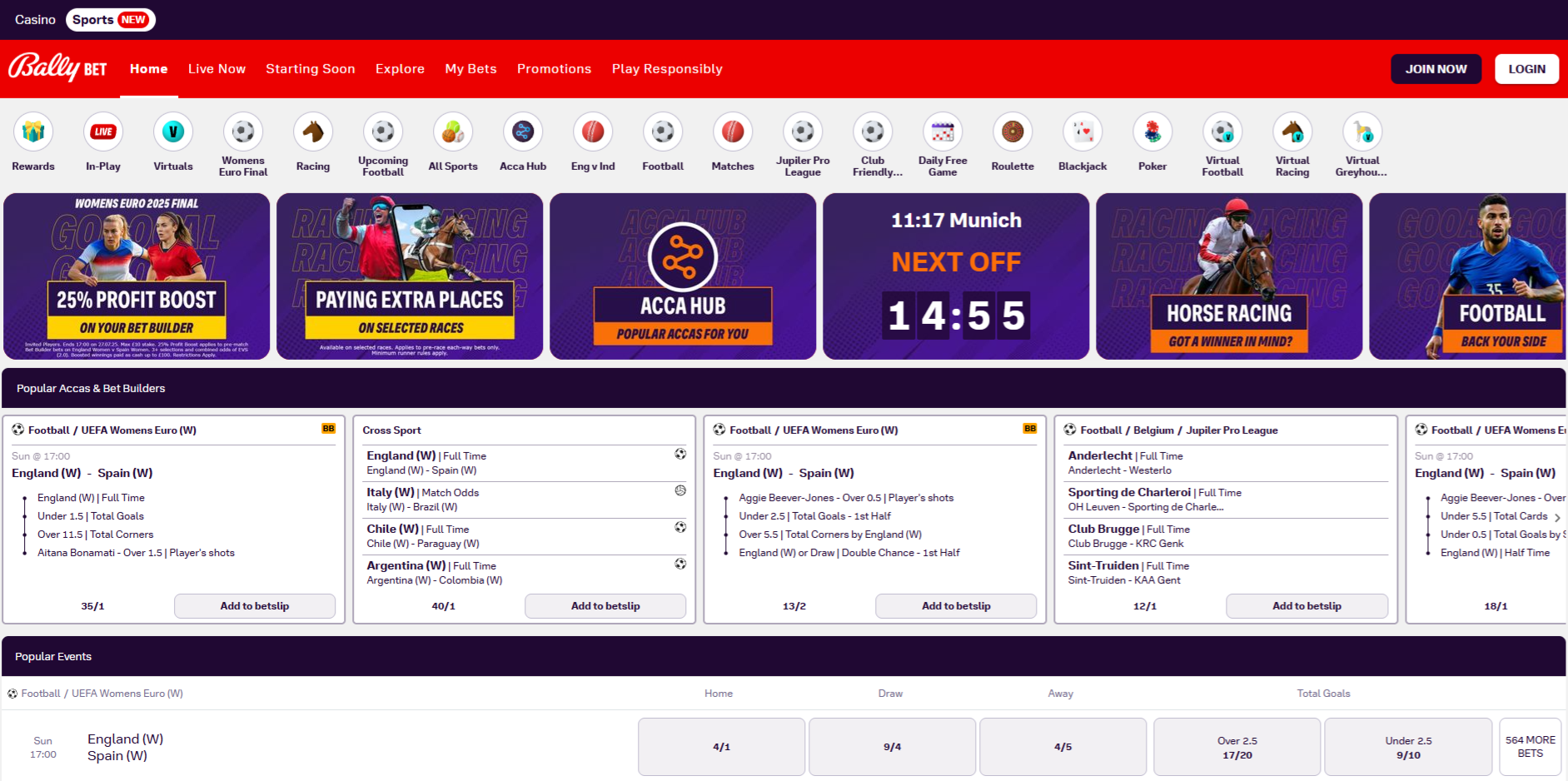 Bally Bet Live Casino Page