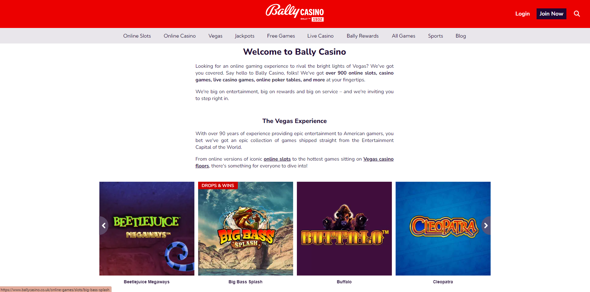 Bally Casino Homepage