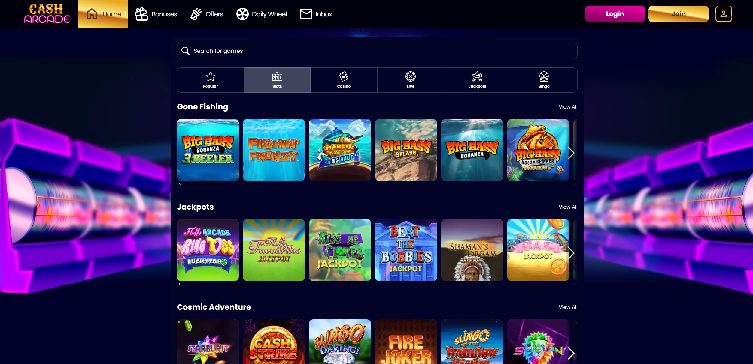 Cash Arcade Slot Selection