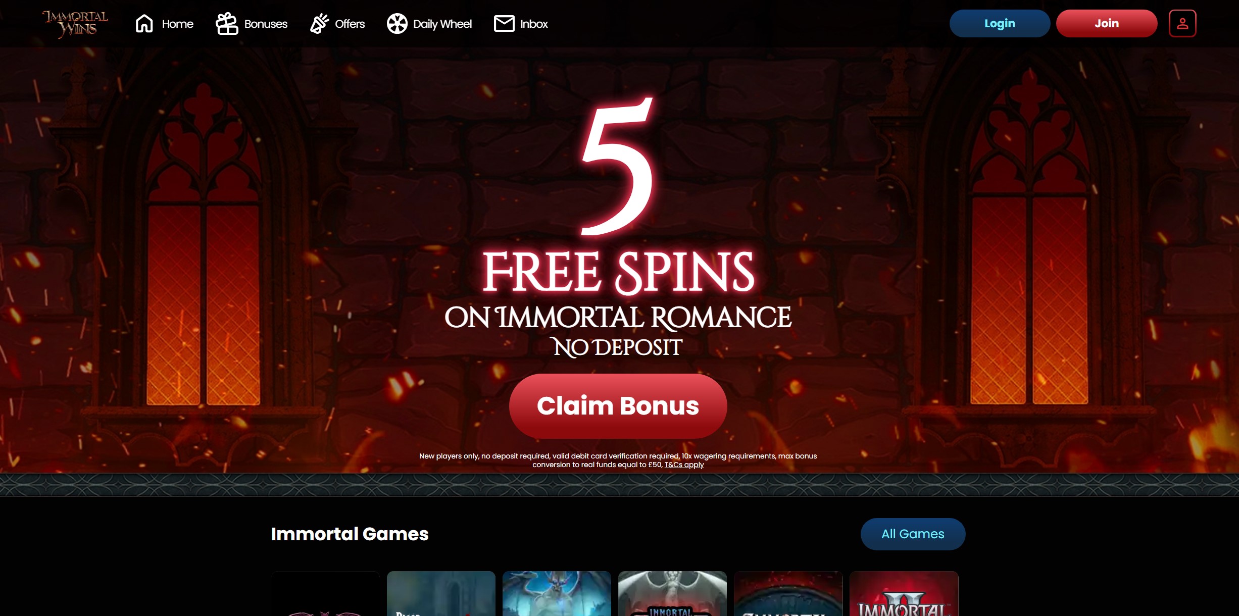 Immortal Wins Homepage