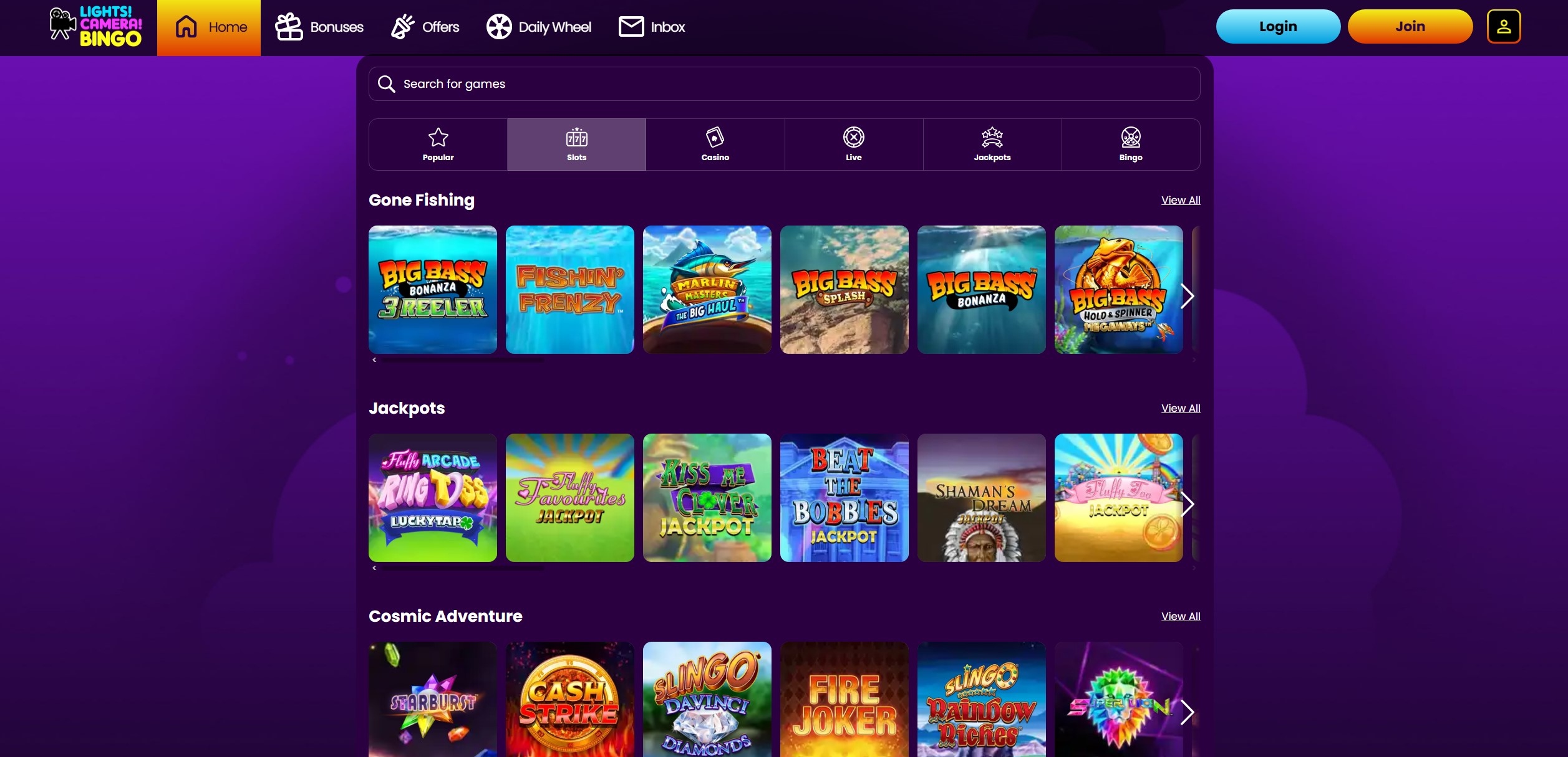 Lights Camera Bingo Slot Selection