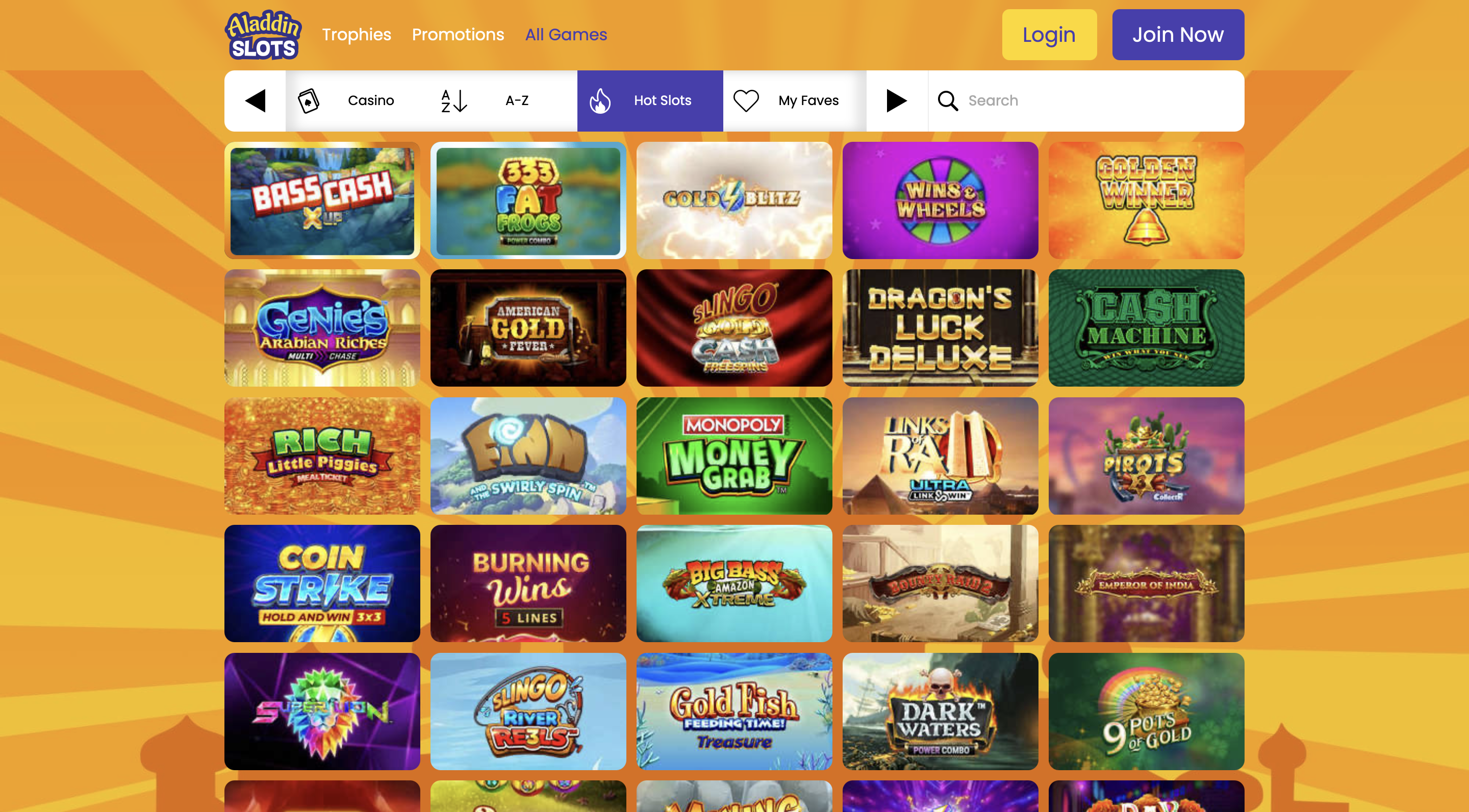 Aladdin Slots Game Selection