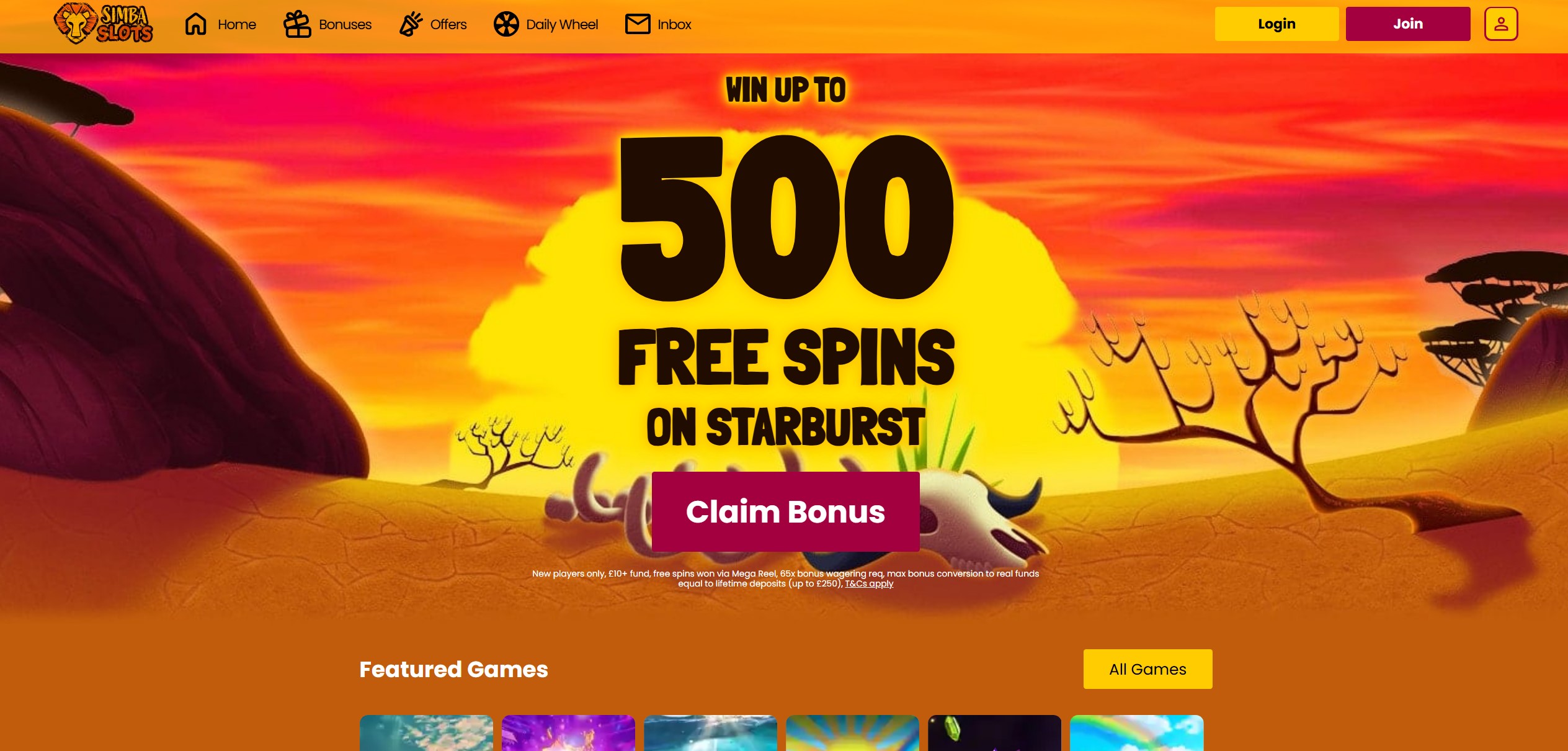 Simba Slots Homepage