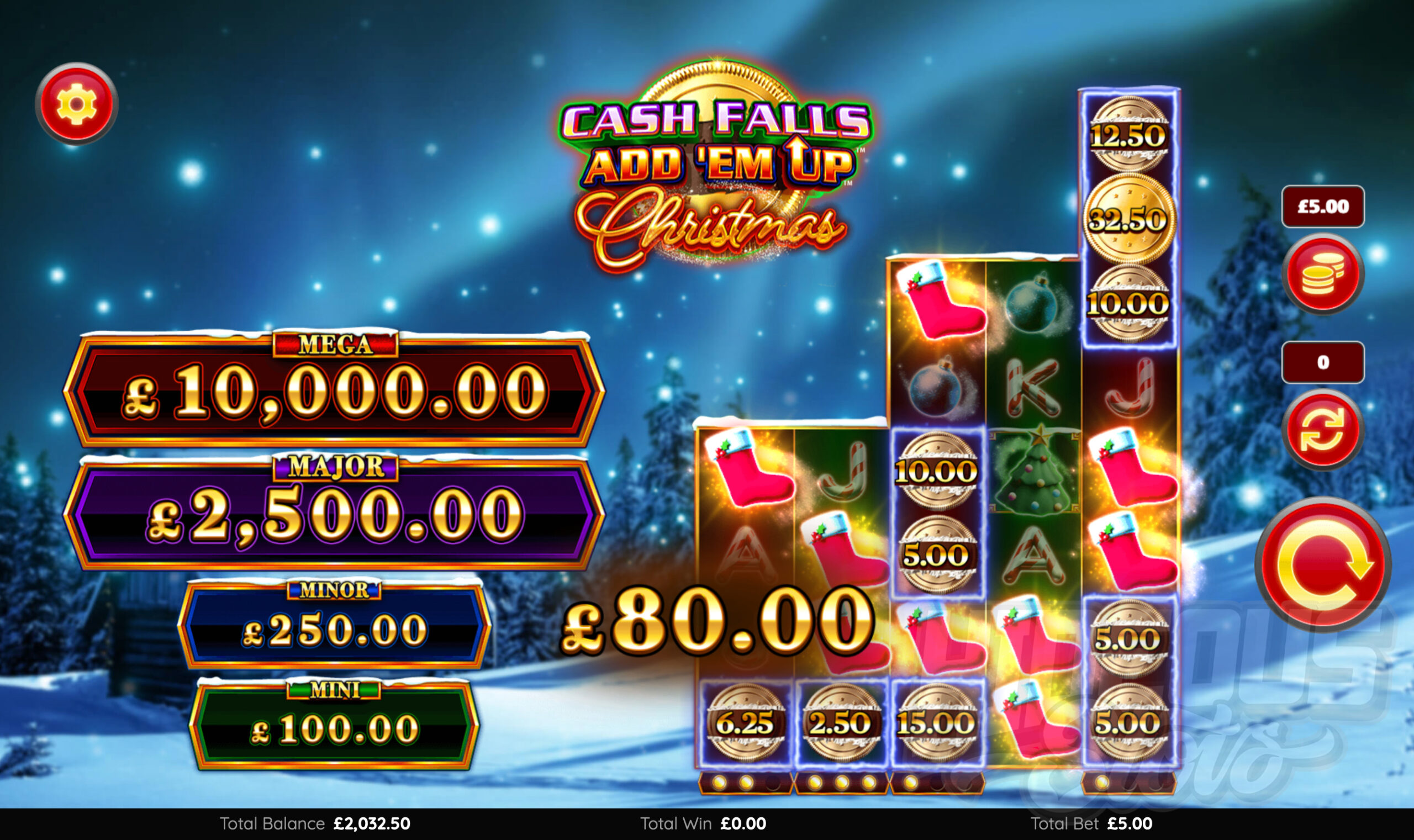 Cash Falls Add 'Em Up Christmas Offers Players 4,608 Ways to Win