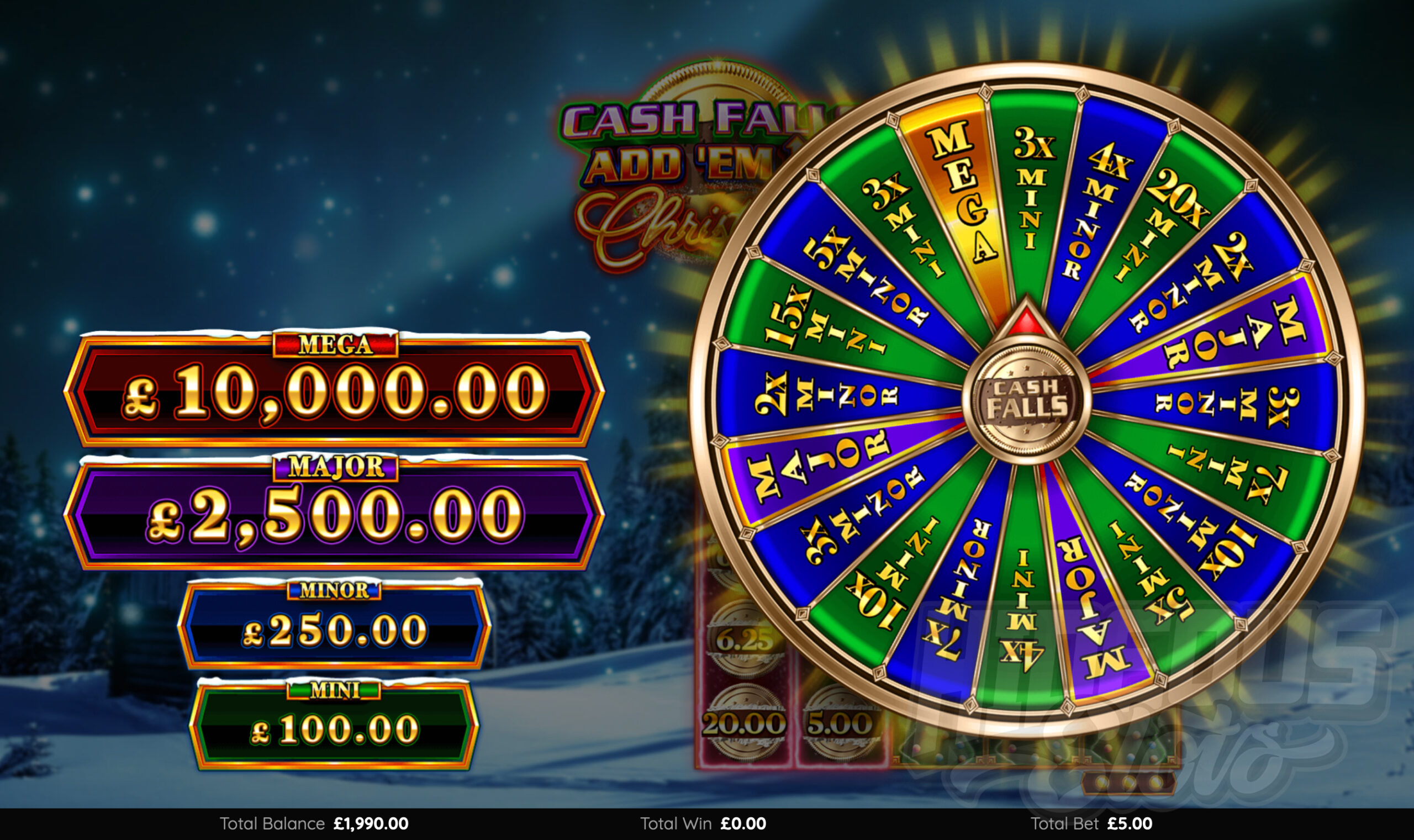 Cash Falls Add 'Em Up Christmas Jackpot Wheel Feature