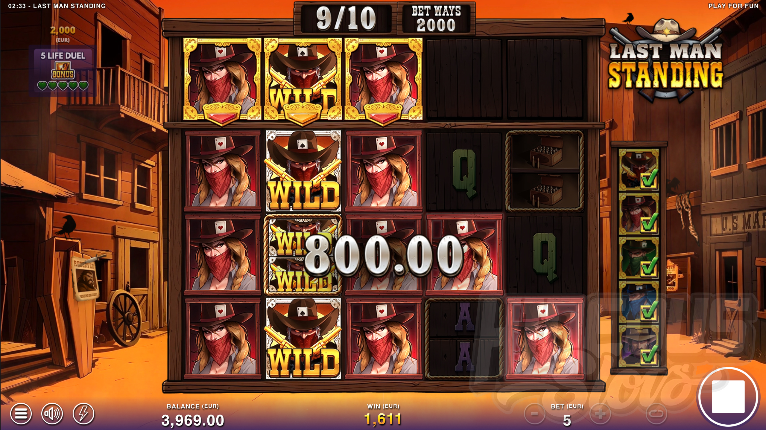 Last Man Standing Free Spins Bonus With a 5 Life Duel