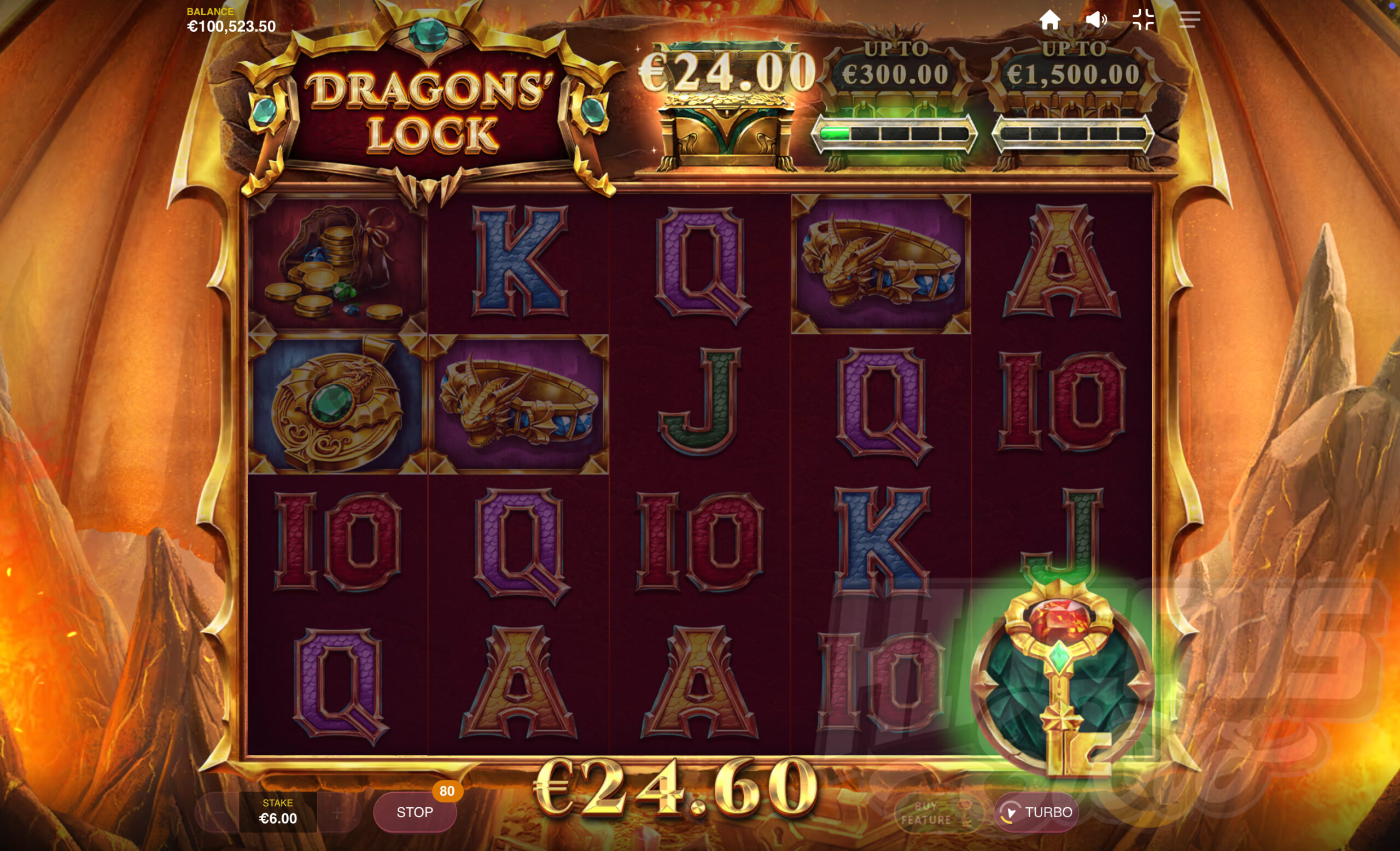 Collect Dragon Keys to Open the Dragon's Chests Above the Reels