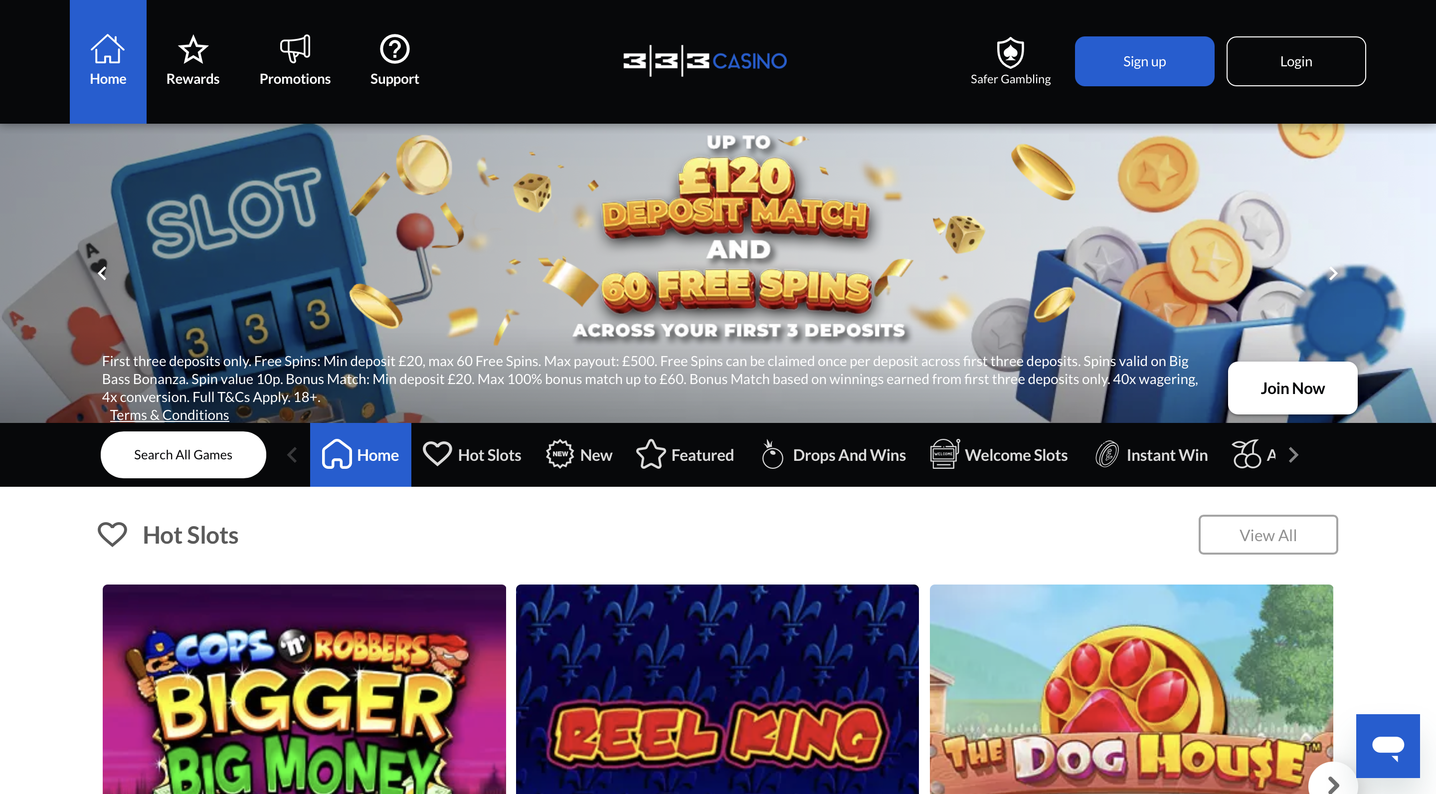 333 Casino Homepage