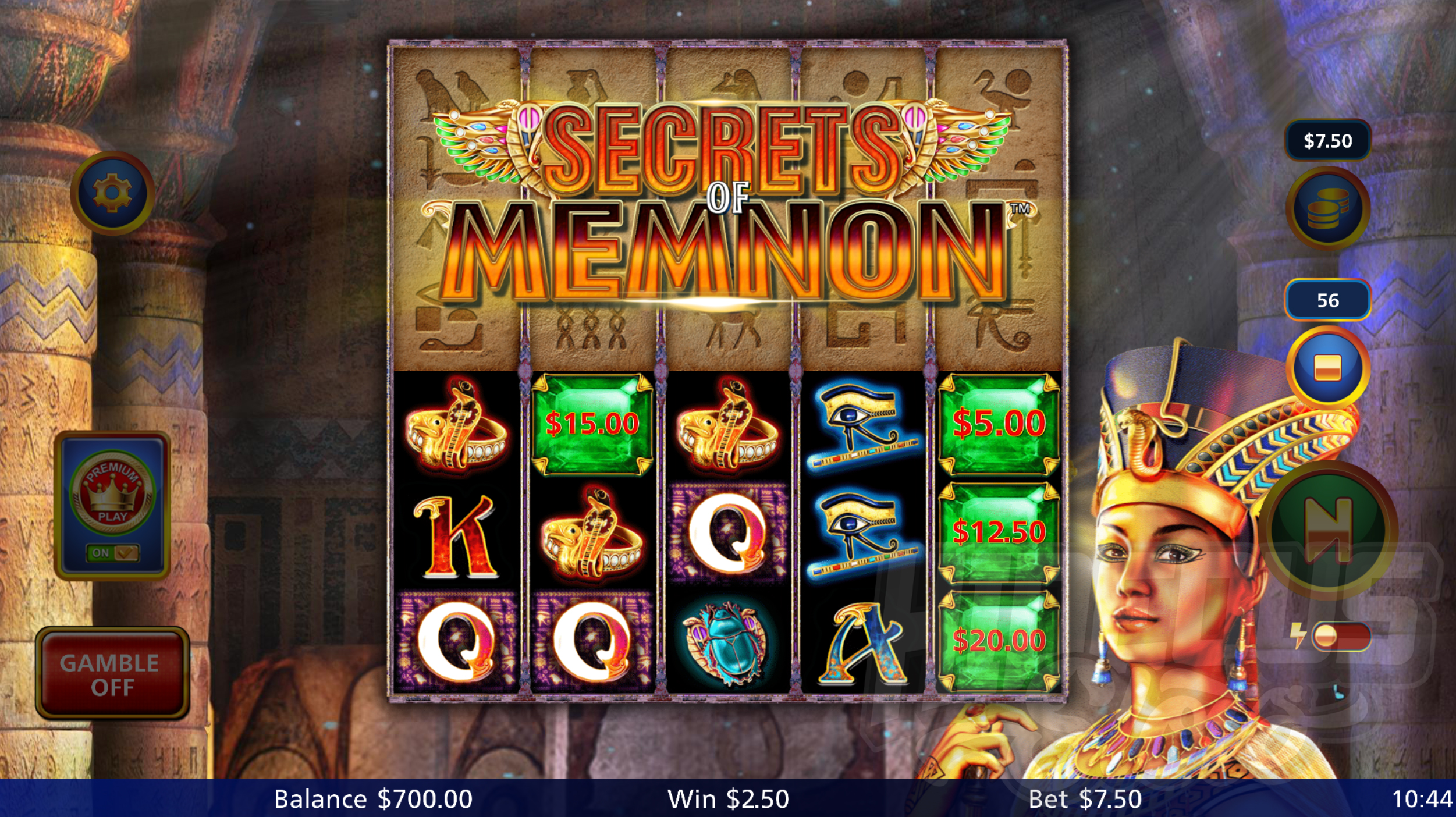 Secrets of Memnon Offers Players Up To 20 Fixed Win Lines