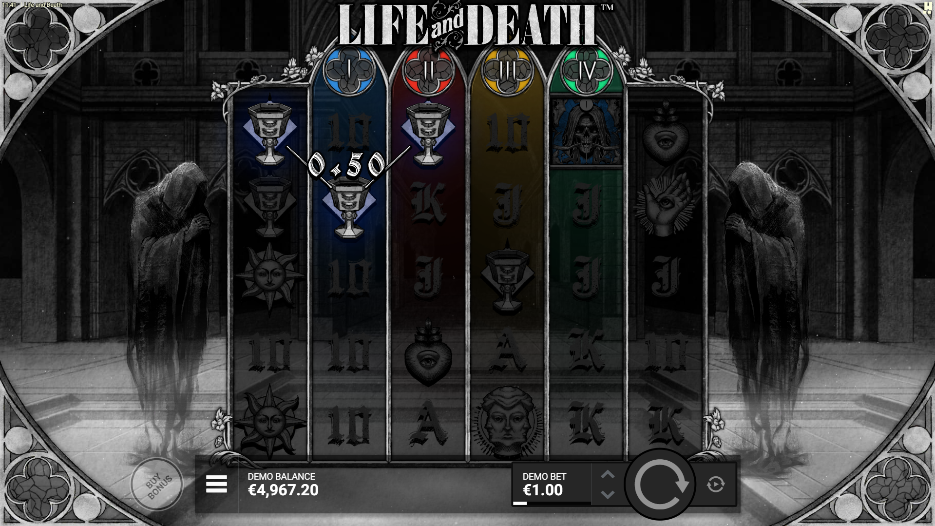 Life and Death offers 19 fixed paylines