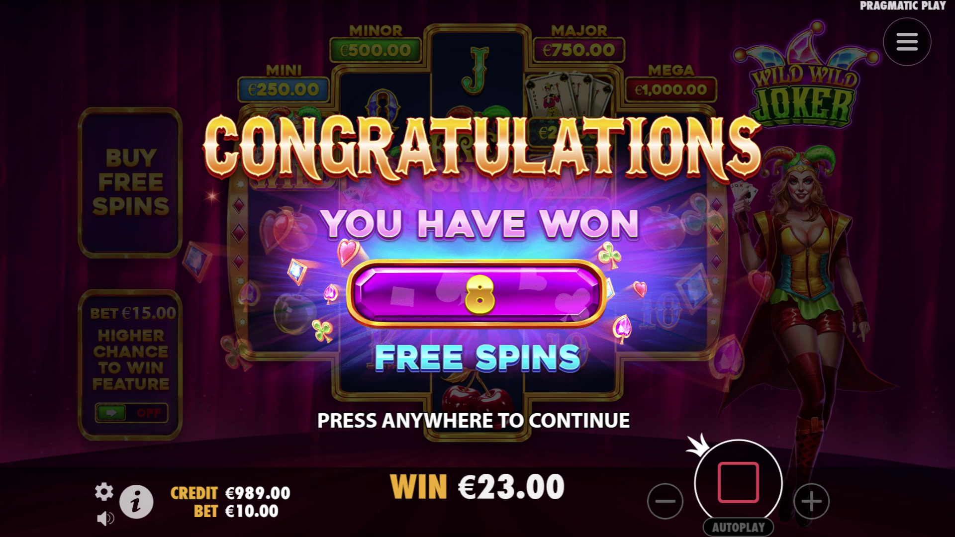 Landing Wilds on reels 1 and 2 or 4 and 5 alongside a scatter on reel 3 triggers the Free Spins bonus