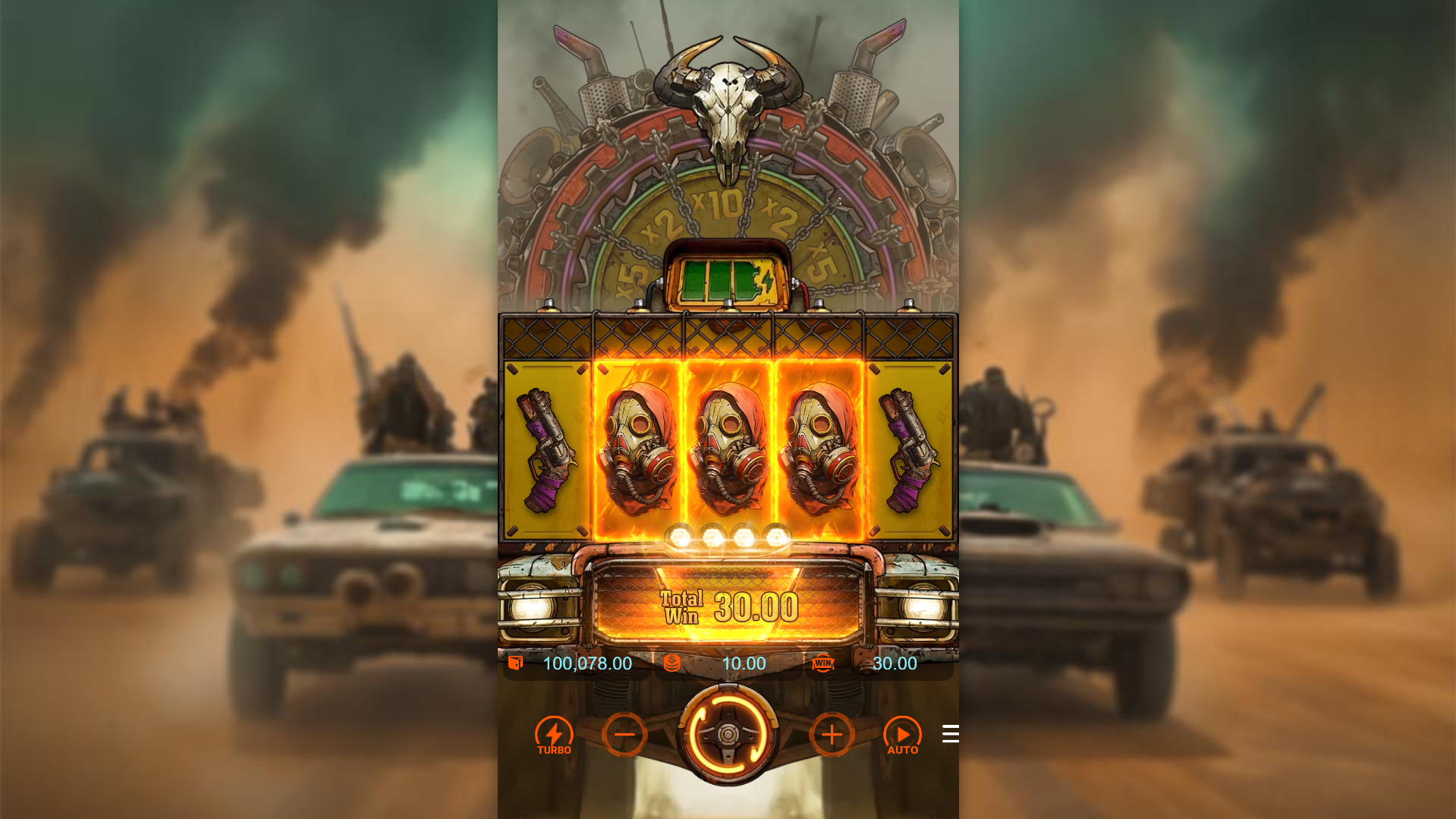 Land 3 or more matching symbols anywhere in the row to win