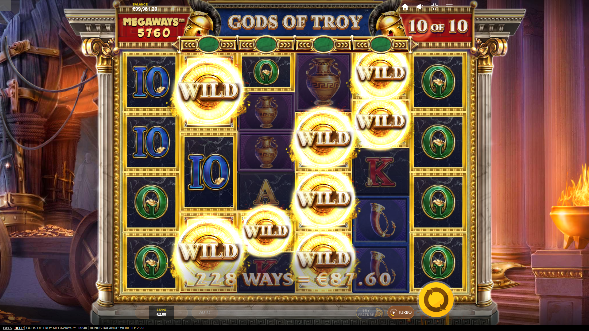 The 10th cycle spins adds all collected shields to their reels as Wild symbols