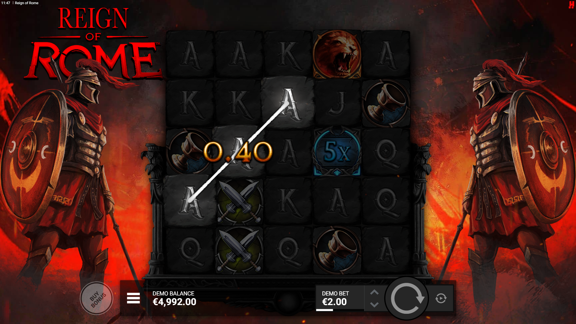 Reign of Rome offers players 19 fixed paylines