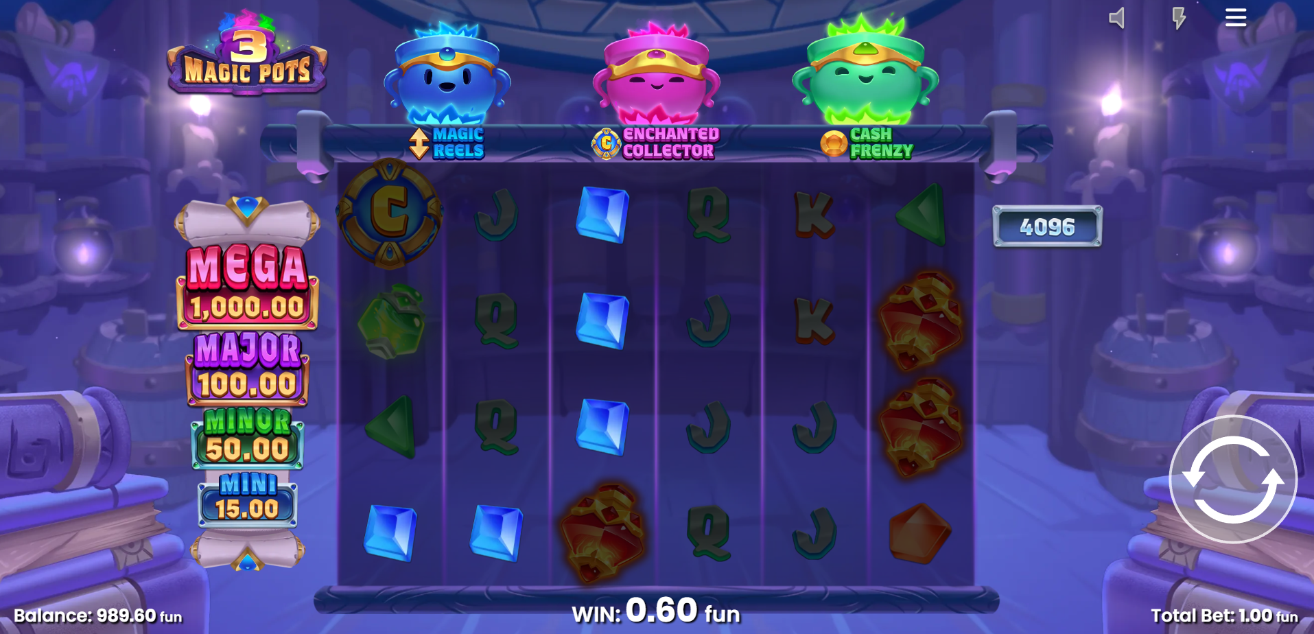 3 Magic Pots offers 4,096 ways to win