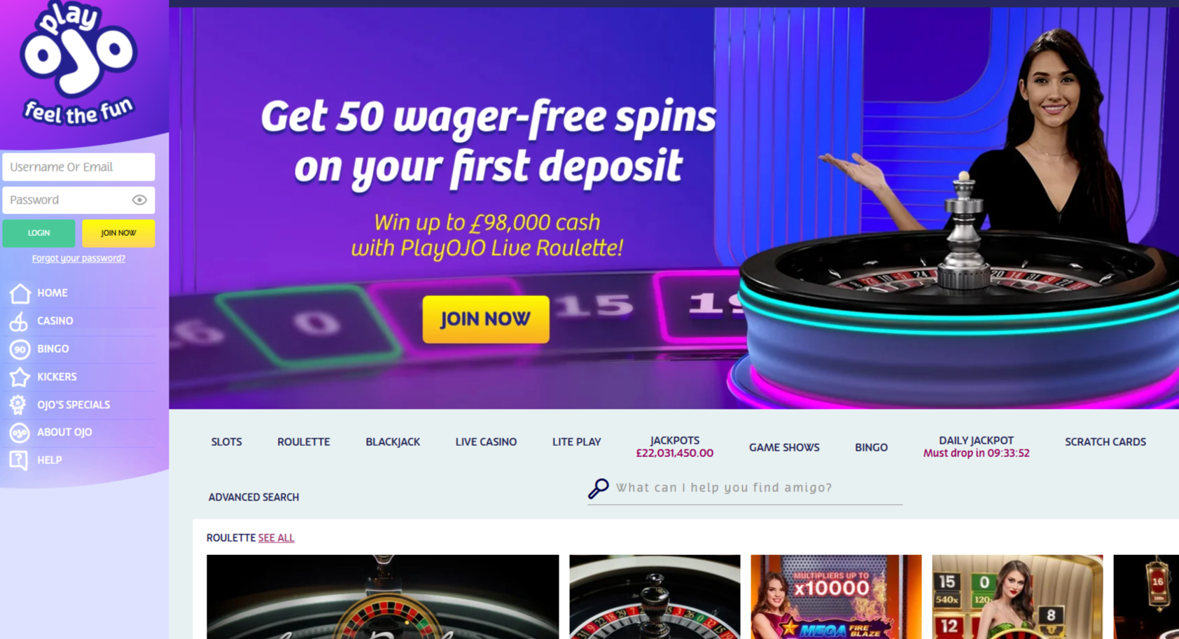 PlayOJO Live Casino