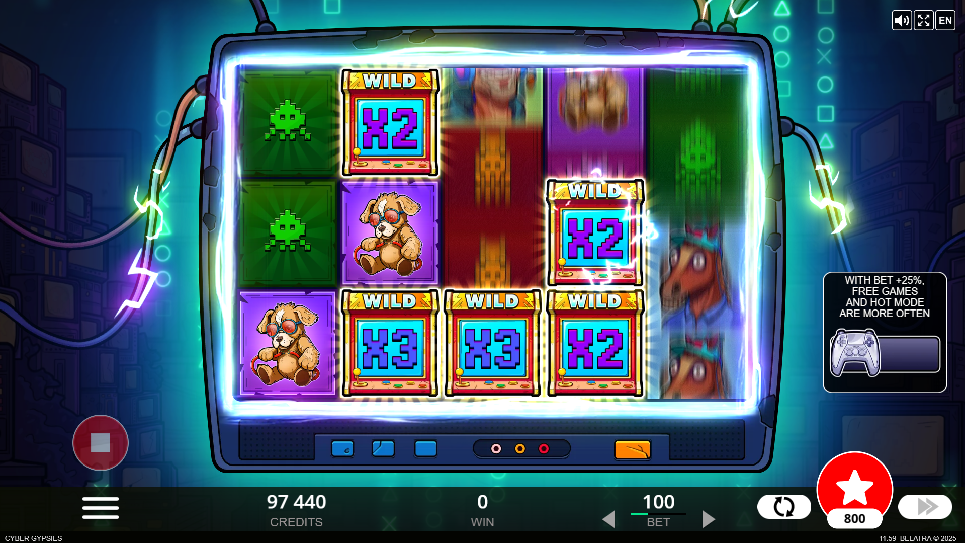 Trigger Hack Mode for up to 9 Wild symbols on a spin