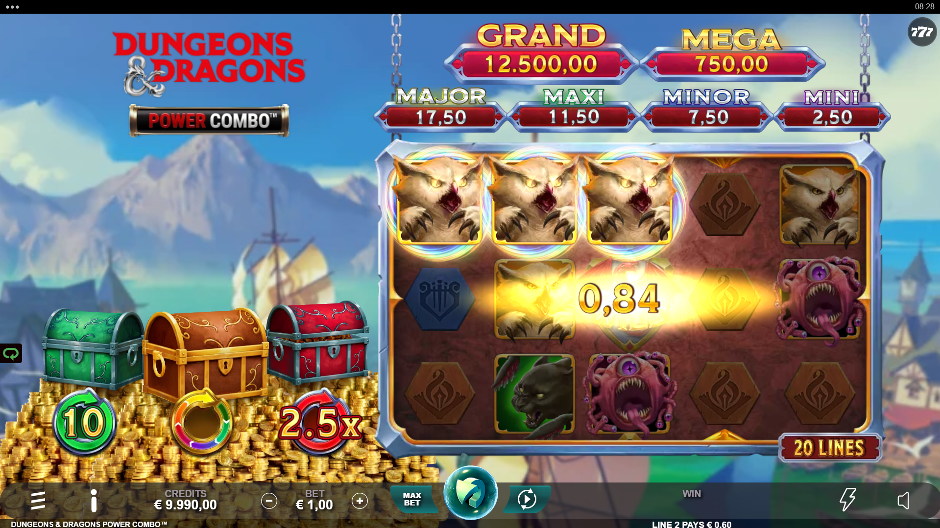 Dungeons & Dragons Power Combo offers players 20 fixed paylines