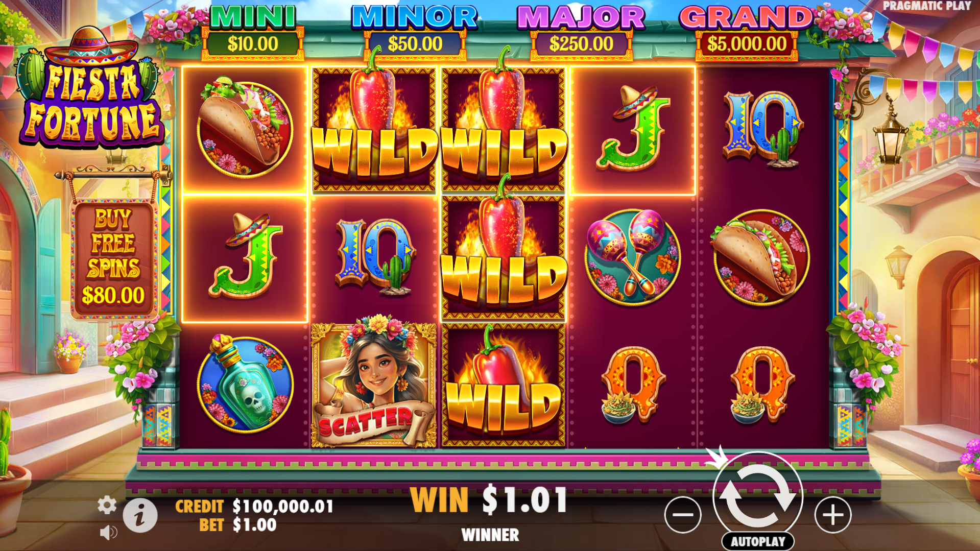 Fiesta Fortune offers players 10 fixed paylines