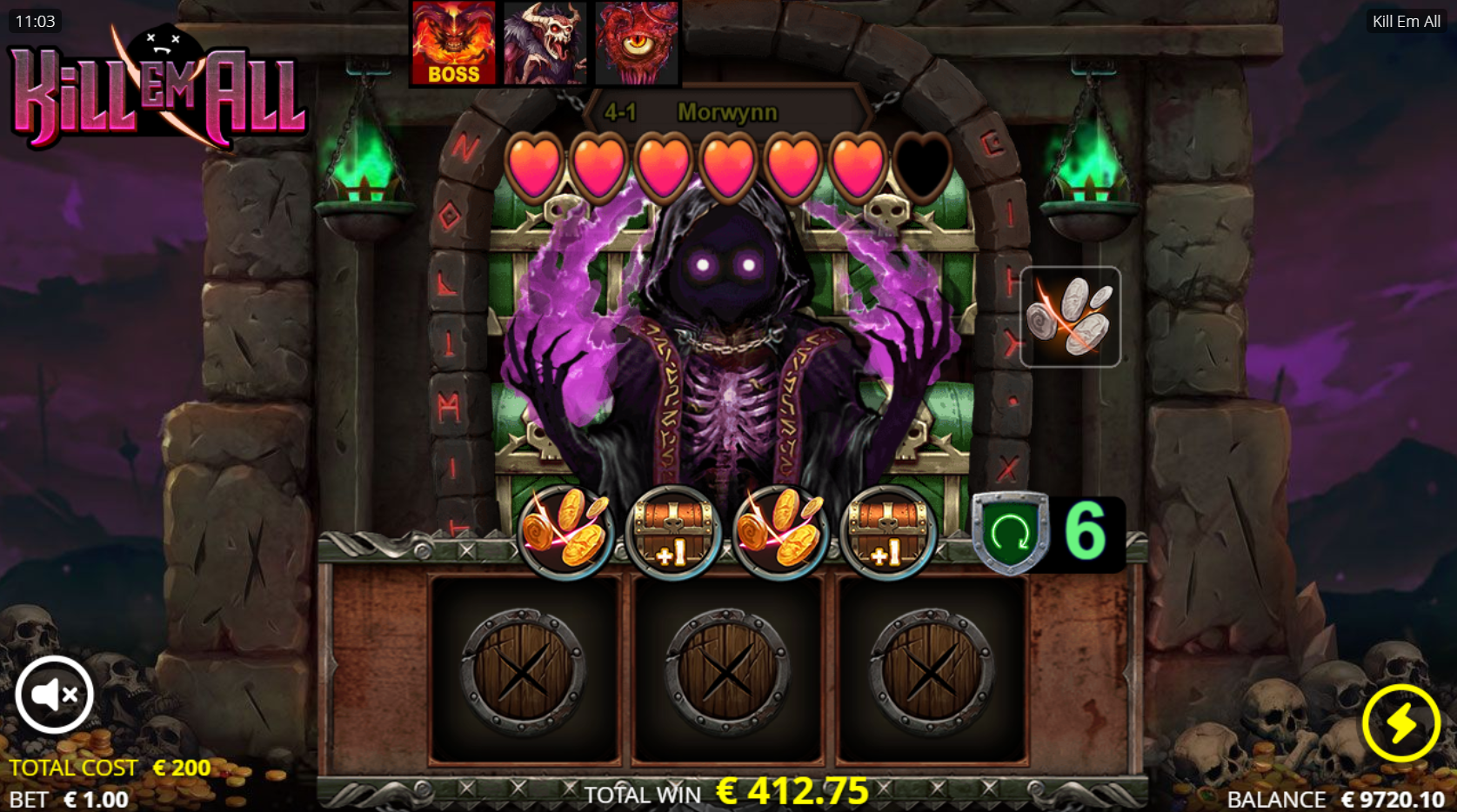 Up to 4 Level Up features are available during Dungeon Domination Spins to enhance play