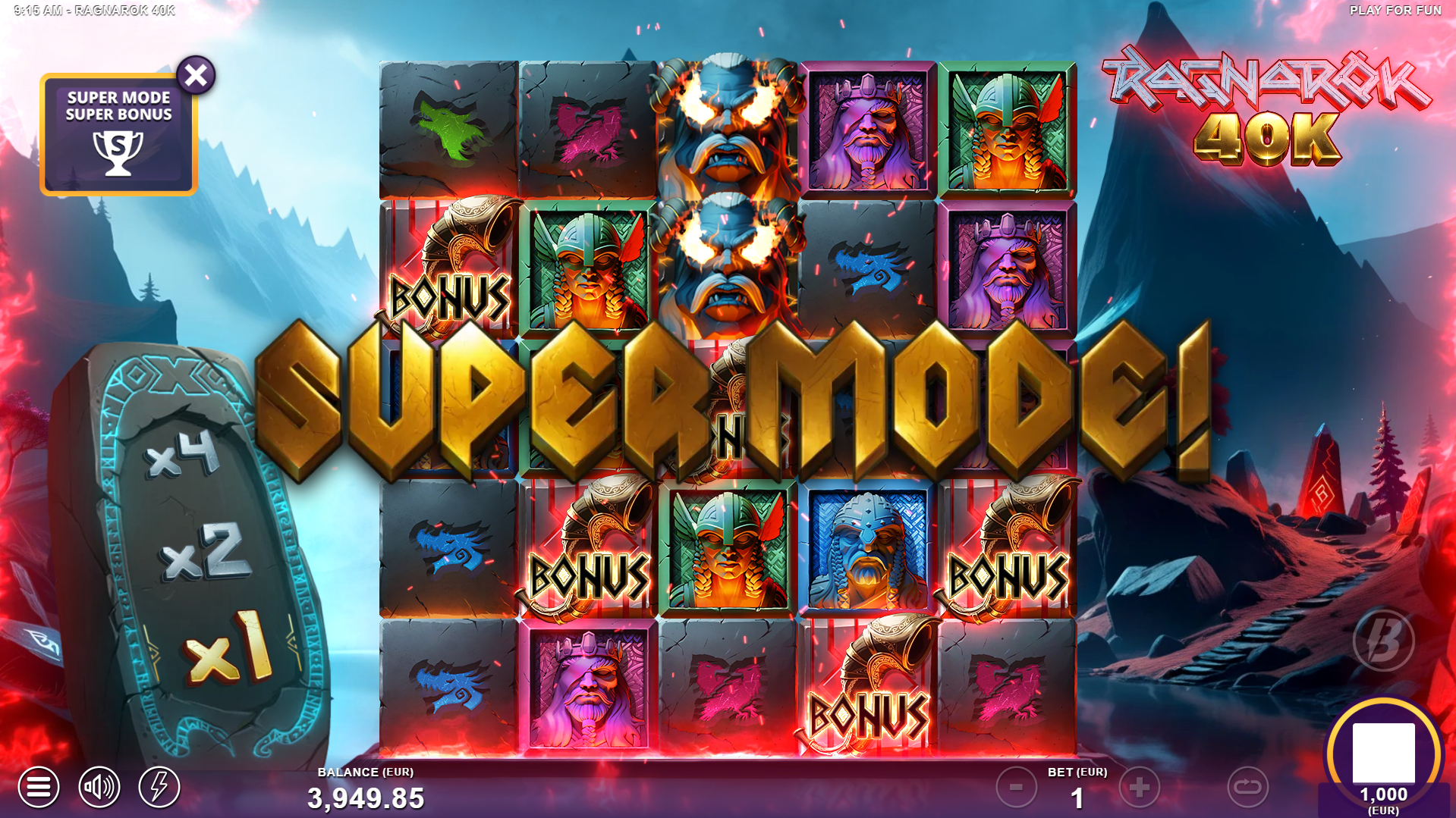 Any Bonus round trigger can award Super Mode, guaranteeing a Giant symbol on every spin