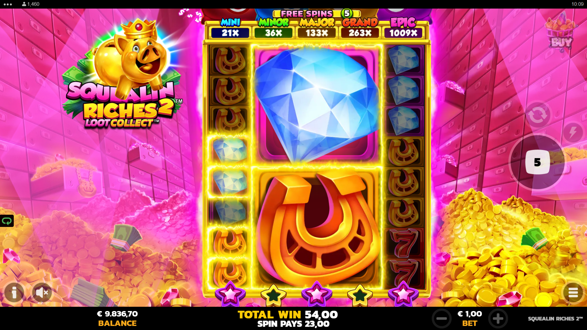 Squealin Riches 2 Free Spins play with 4 pots active