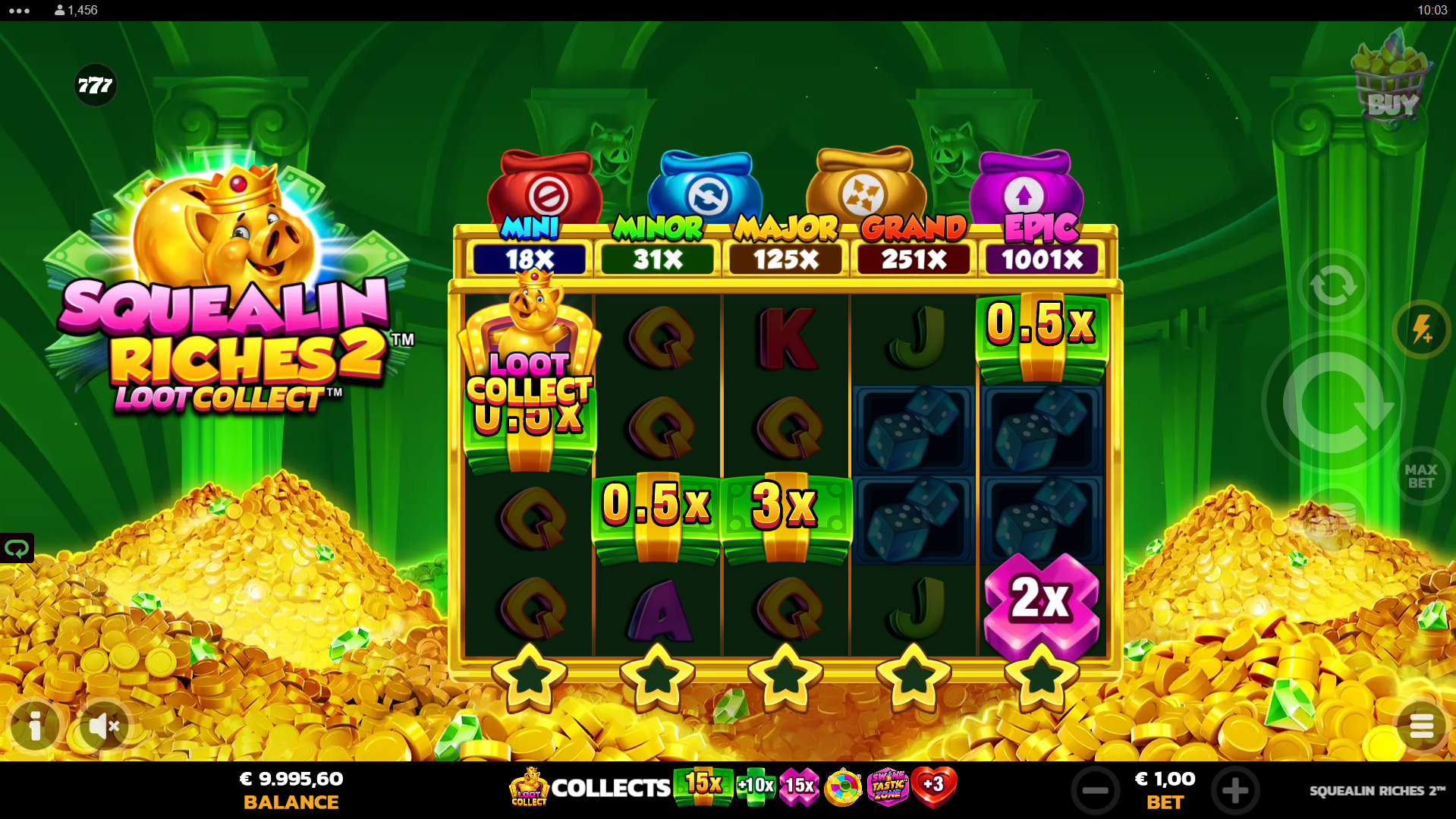 Land Loot Collect symbols for Cash Prize awards and extra modifiers