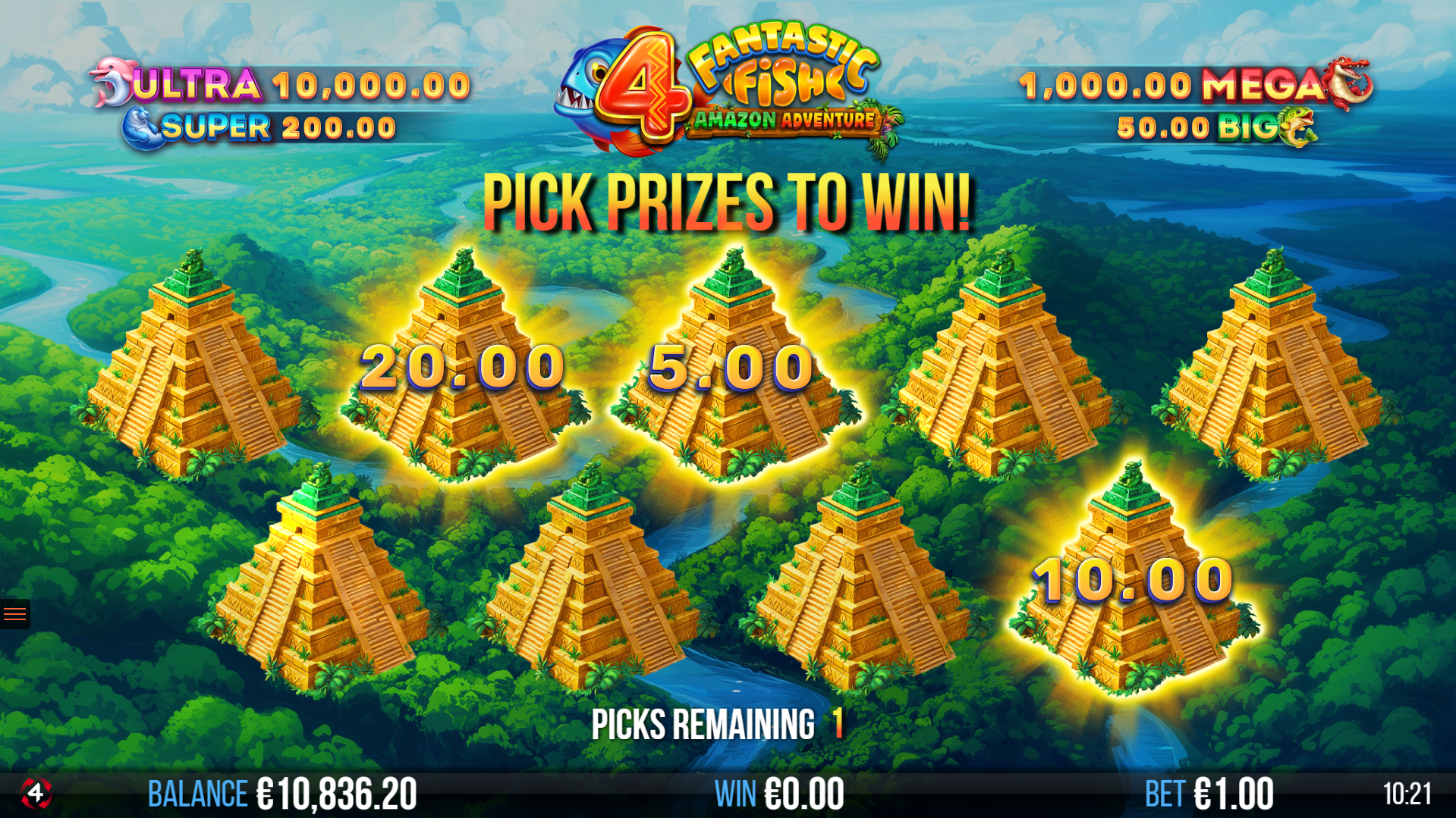 Trigger the Pick-A-Win bonus round for bigger prizes