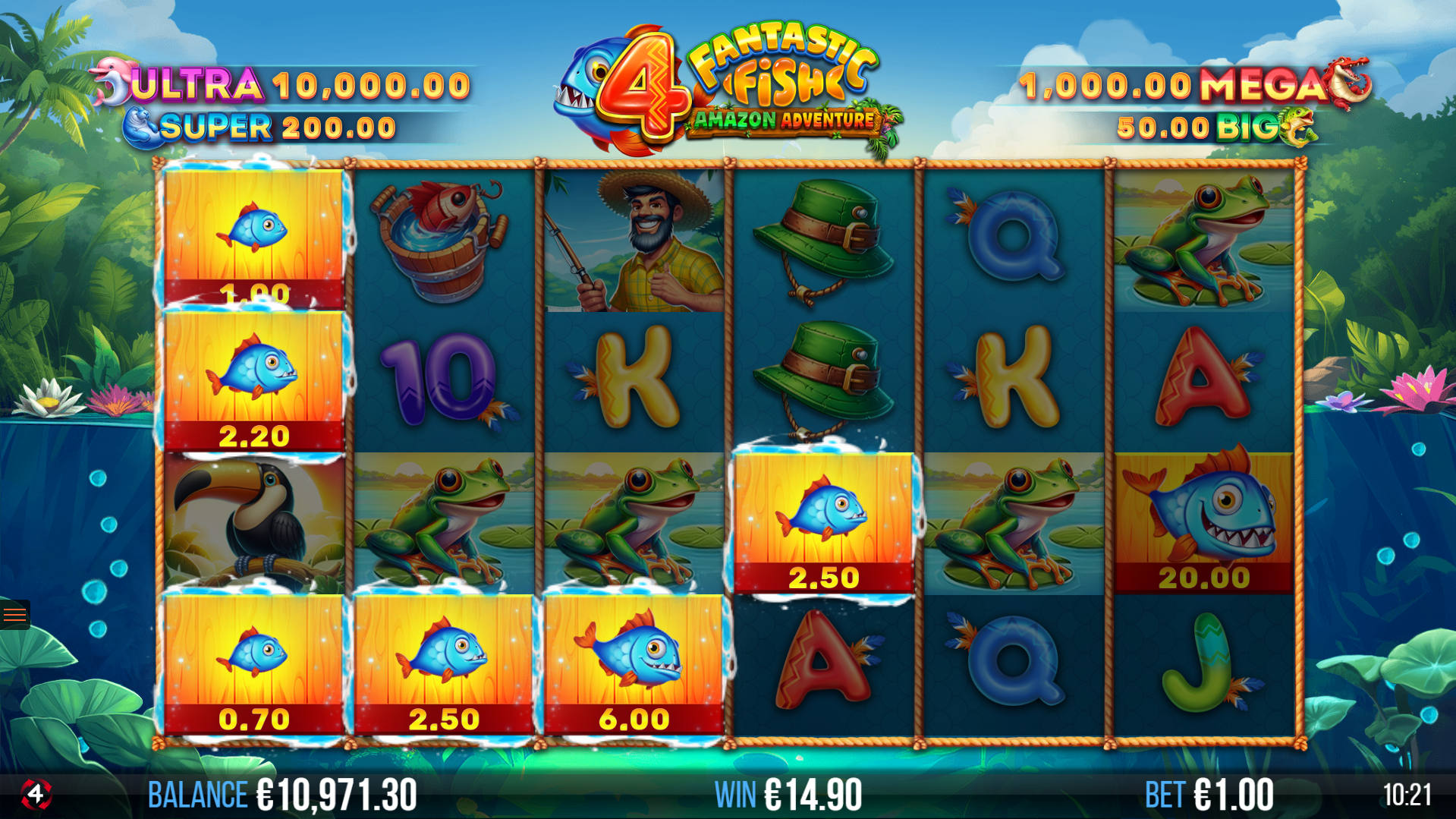 Form winning combinations with Piranha symbols for Cash Prize awards