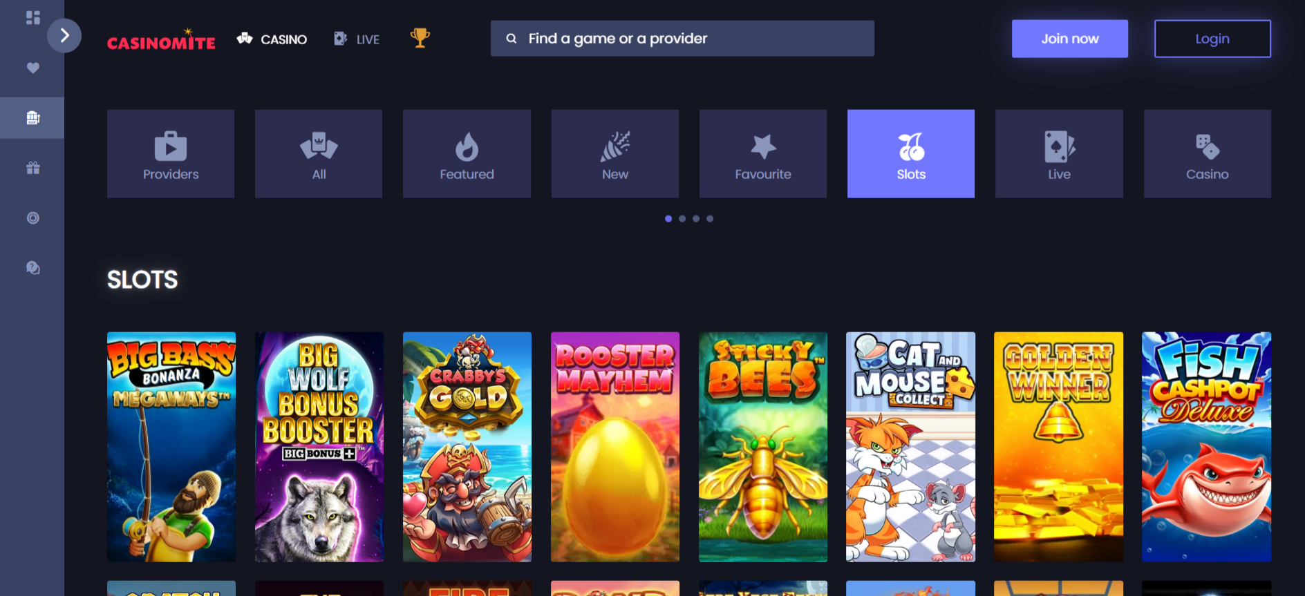 Casinomite Game Selection
