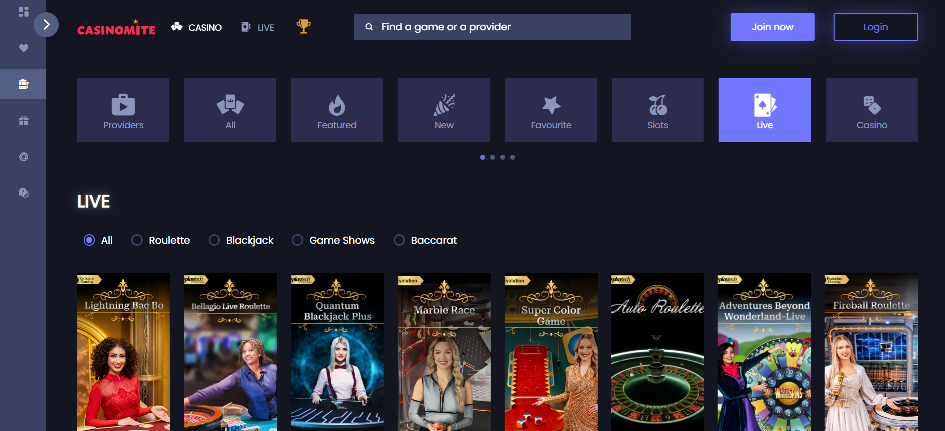 Casinomite Live Casino