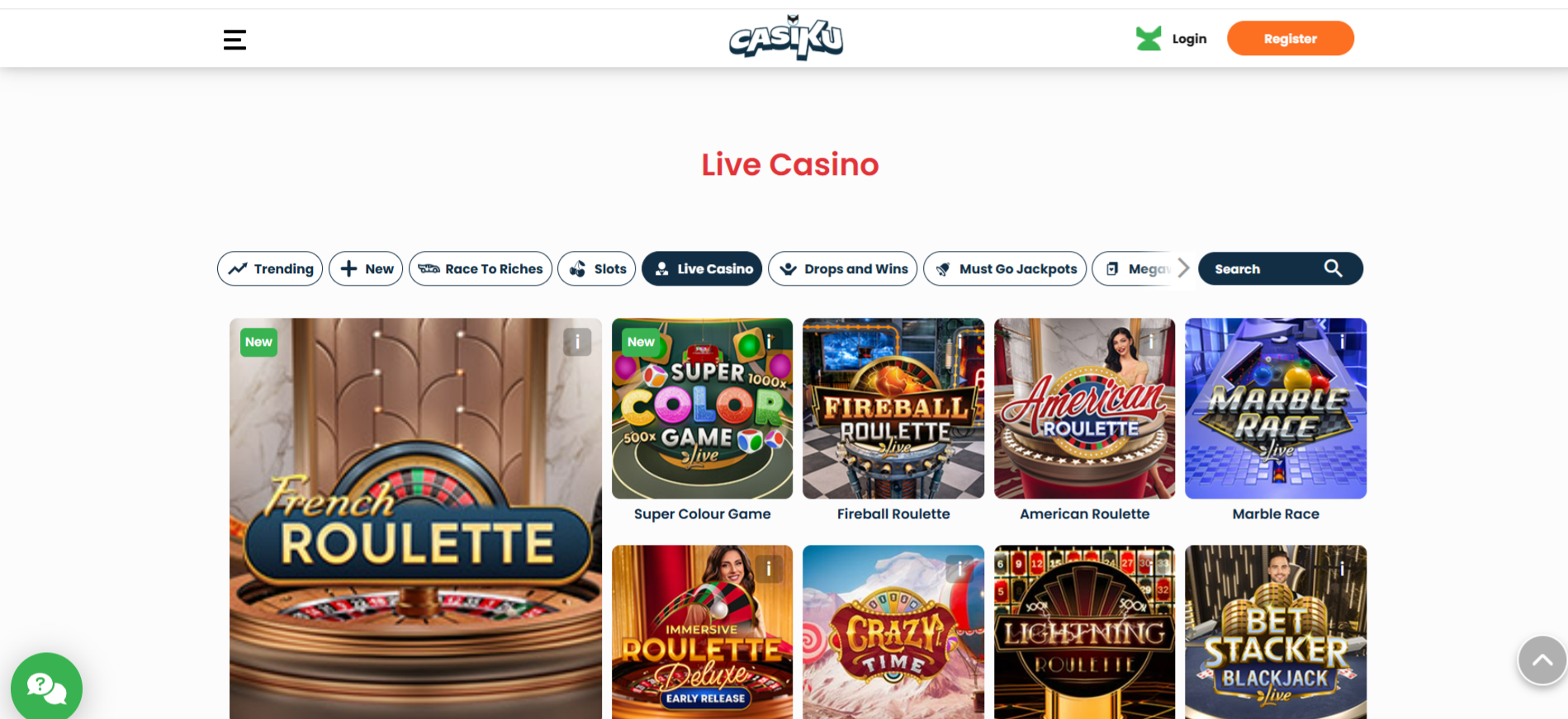 Casiku Casino Live Casino Page