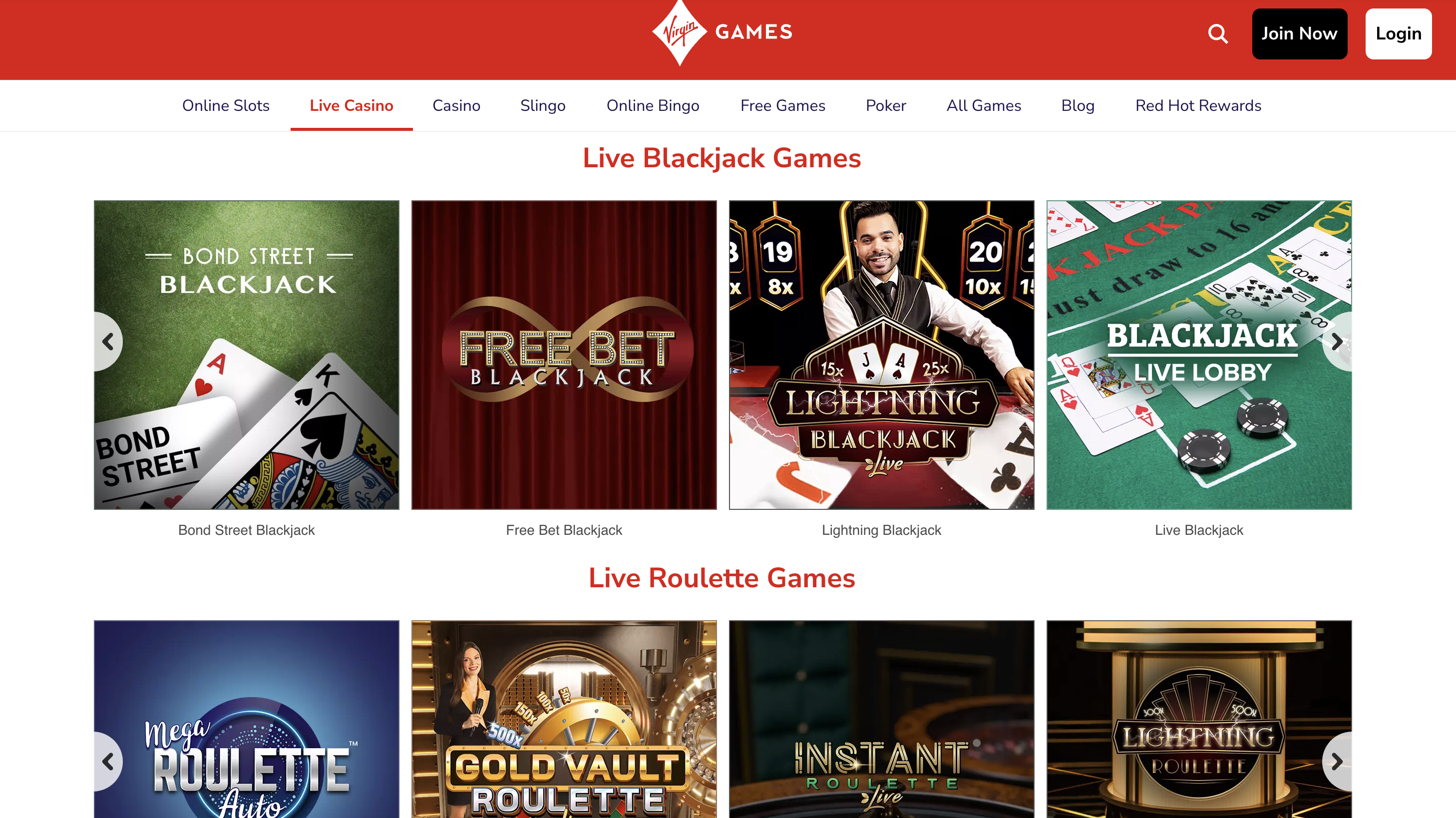 Virgin Games has live casino 