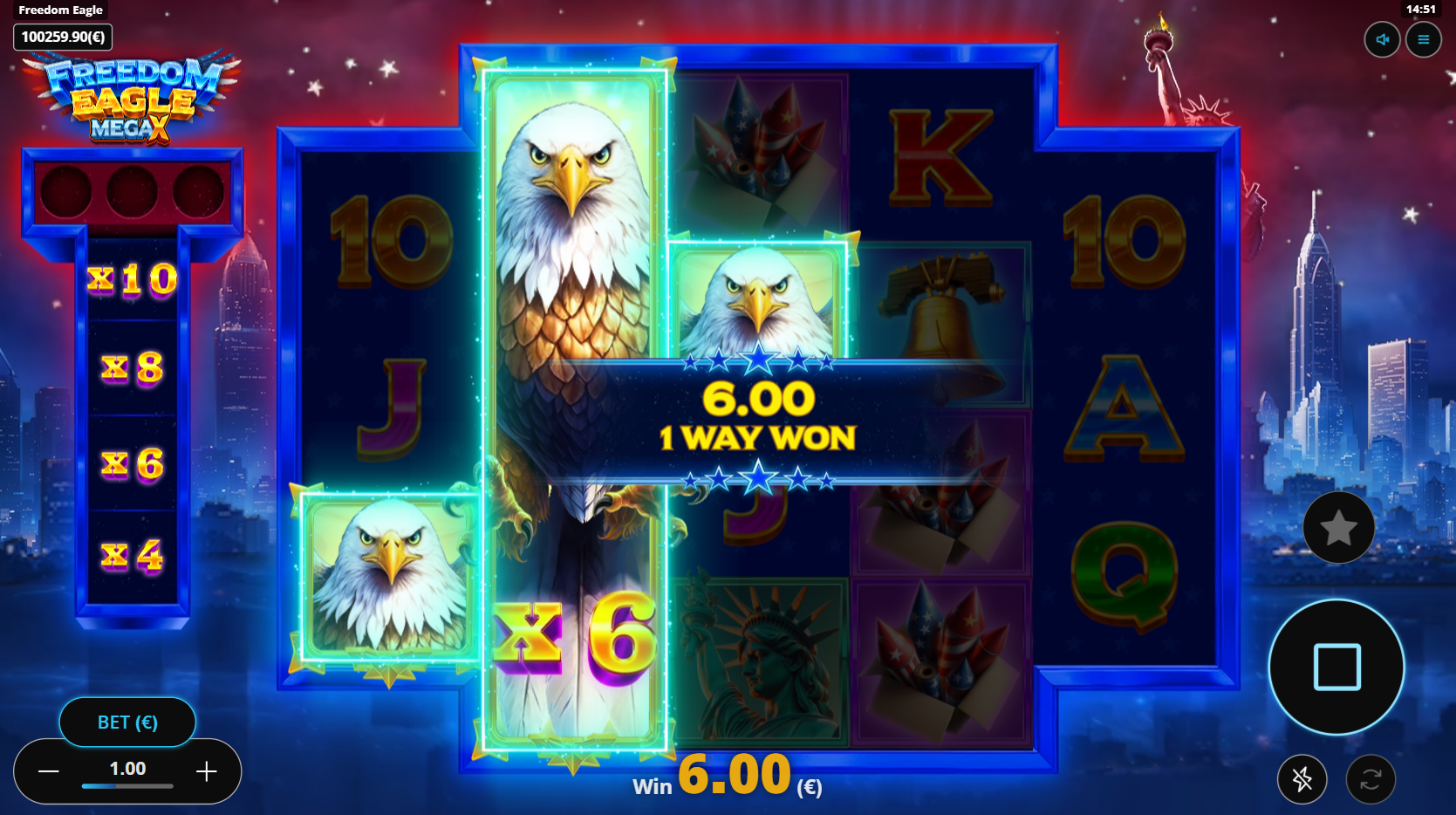 Stacked Freedom Eagles Activate a Multiplier Between x4 and x10