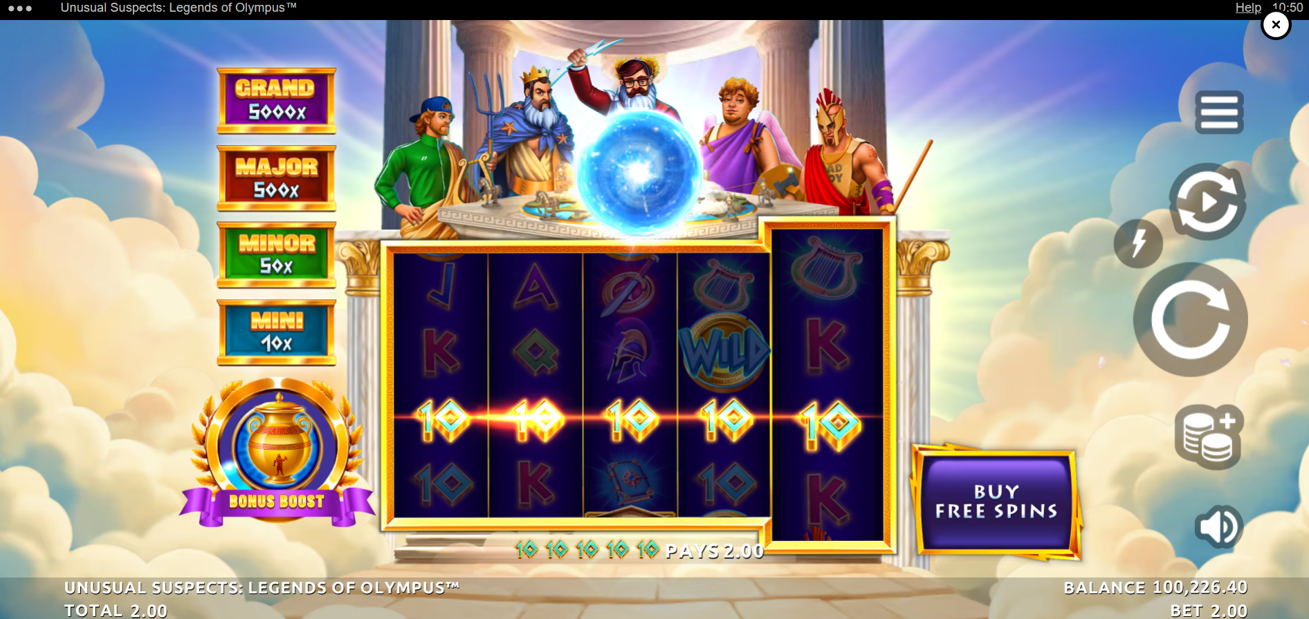 Unusual Suspects Legends of Olympus Base Game Win