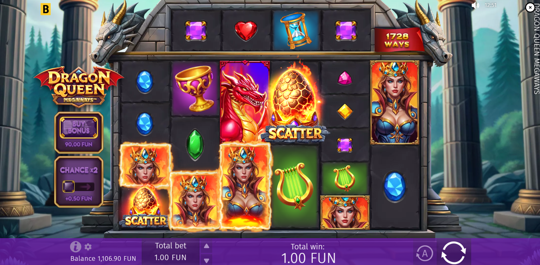 Wins are guaranteed when 3+ matching symbols land from leftmost to the rightmost reels during spins