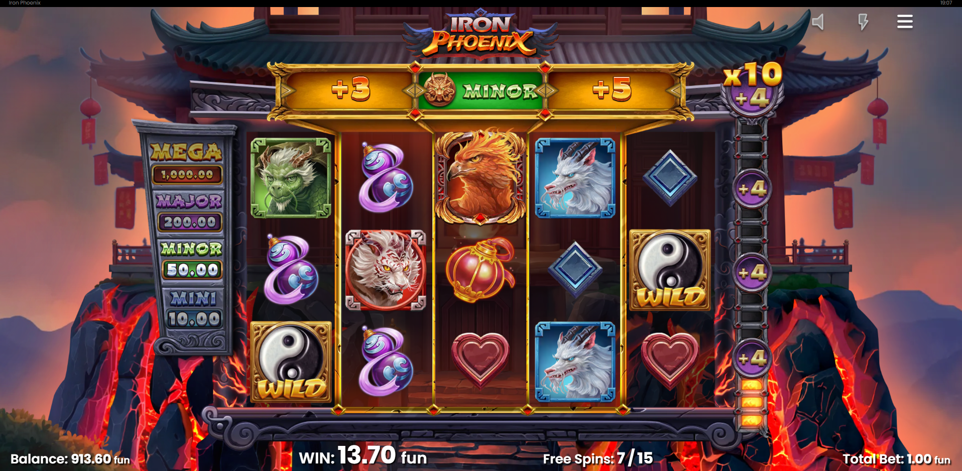 During Free Spins, the Phoenix Reel Splits into 3 Individual Sections, Requiring only 1 Phoenix Symbol to Activate a Respective Reel.